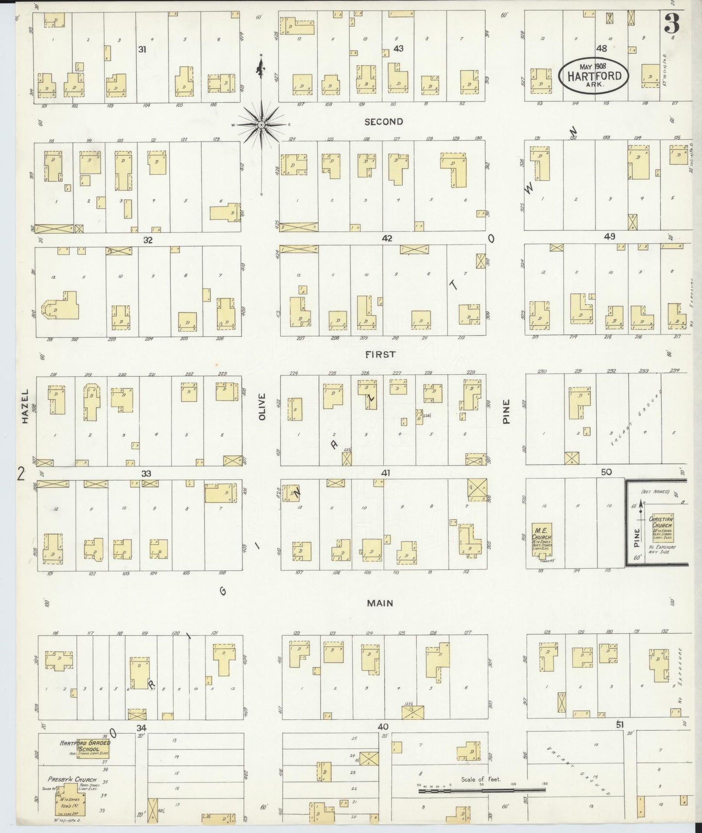 Sanborn Fire Insurance Map from Hartford, Sebastian County, Arkansas (1908), Sheet #0003 - Historic Sanborn Fire Insurance Map Print, vintage old map wall art, antique decor, genealogy gift, Arkansas Arkansas map
