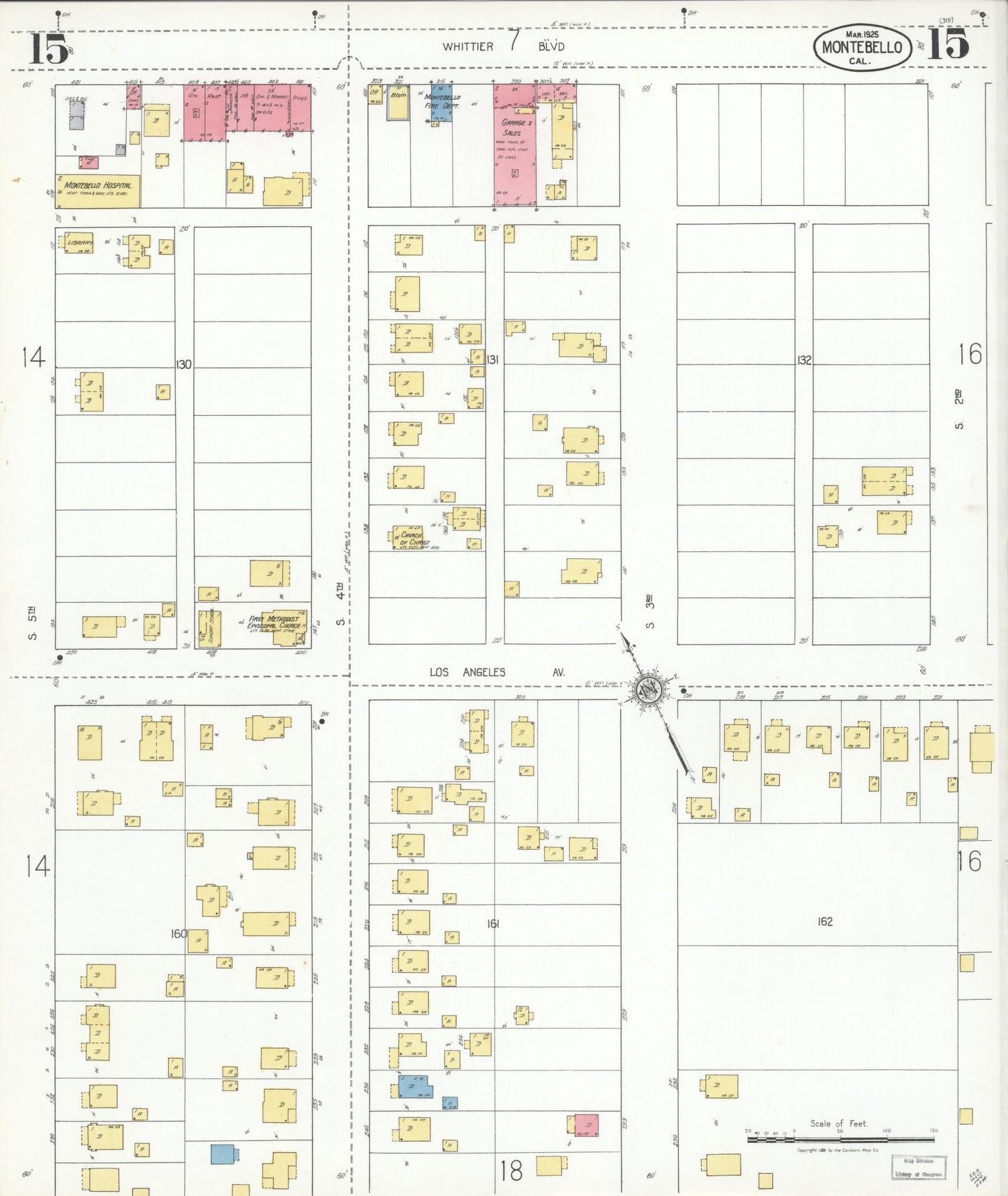 Sanborn Fire Insurance Map from Montebello, Los Angeles County, California (1925), Sheet #0015 - Historic Sanborn Fire Insurance Map Print, vintage old map wall art, antique decor, genealogy gift, California California map