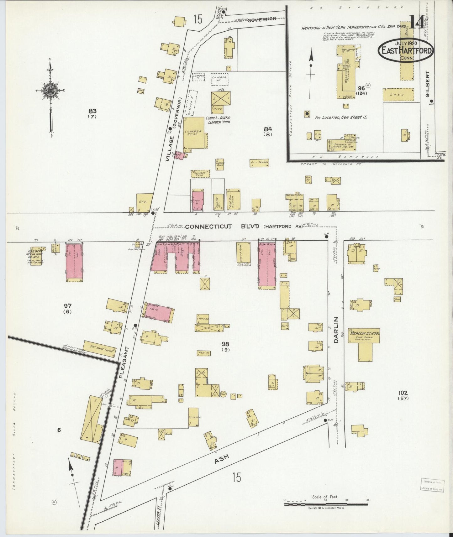 Sanborn Fire Insurance Map from East Hartford, Hartford County, Connecticut (1920), Sheet #0014 - Historic Sanborn Fire Insurance Map Print, vintage old map wall art, antique decor, genealogy gift, Connecticut Connecticut map