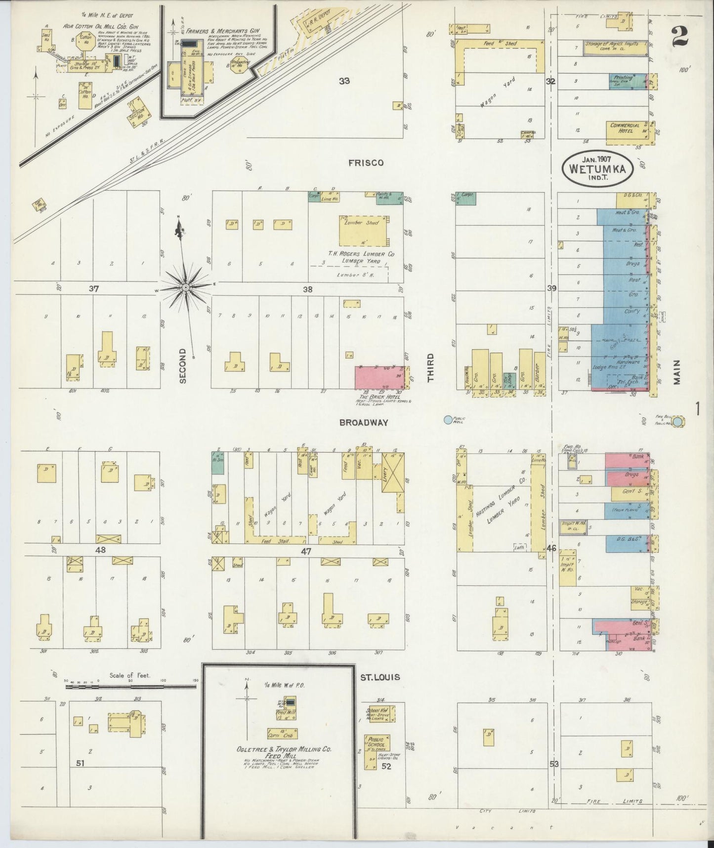 Sanborn Fire Insurance Map from Wetumka, Hughes County, Oklahoma (1907), Sheet #0002 - Complete Map Set gallery image, historic Sanborn map, vintage wall art, Oklahoma Oklahoma