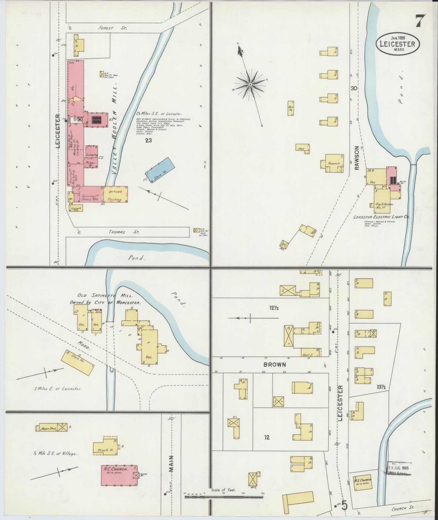 Sanborn Fire Insurance Map from Leicester, Worcester County, Massachusetts (1889), Sheet #0007 - Complete Map Set gallery image, historic Sanborn map, vintage wall art, Massachusetts Massachusetts