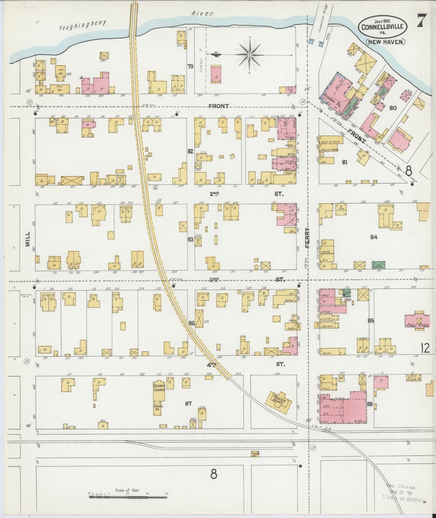 Sanborn Fire Insurance Map from Connellsville, Fayette County, Pennsylvania (1901), Sheet #0007 - Historic Sanborn Fire Insurance Map Print, vintage old map wall art, antique decor, genealogy gift, Pennsylvania Pennsylvania map