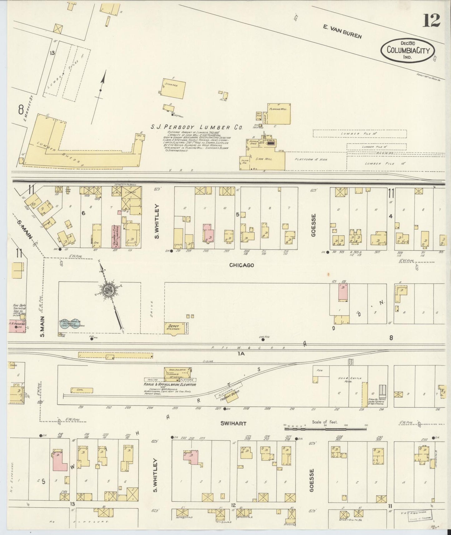 Sanborn Fire Insurance Map from Columbia City, Whitley County, Indiana (1910), Sheet #0012 - Complete Map Set gallery image, historic Sanborn map, vintage wall art, Indiana Indiana