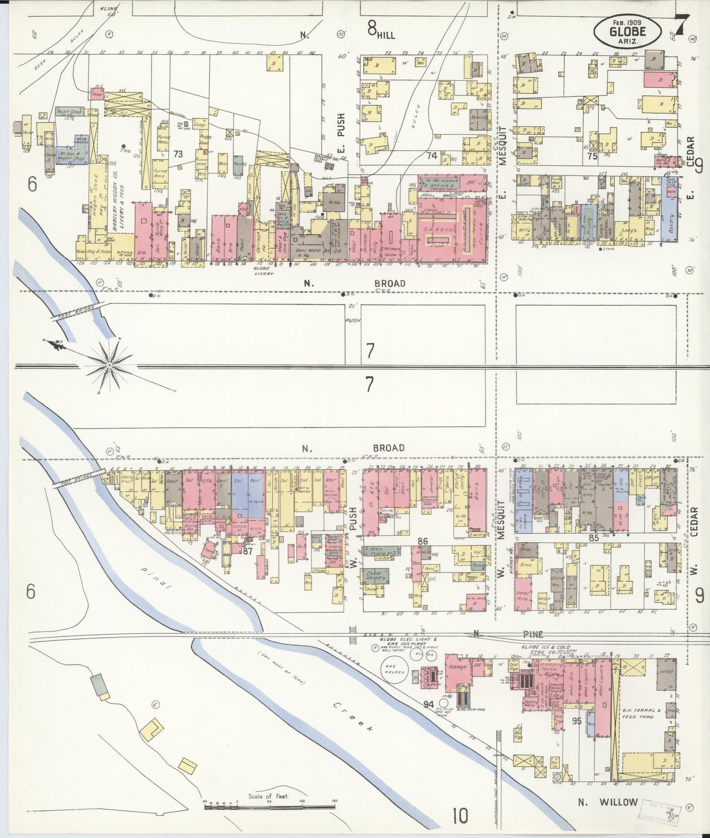 Sanborn Fire Insurance Map from Globe, Gila County, Arizona (1909), Sheet #0007 - Historic Sanborn Fire Insurance Map Print, vintage old map wall art, antique decor, genealogy gift, Arizona Arizona map