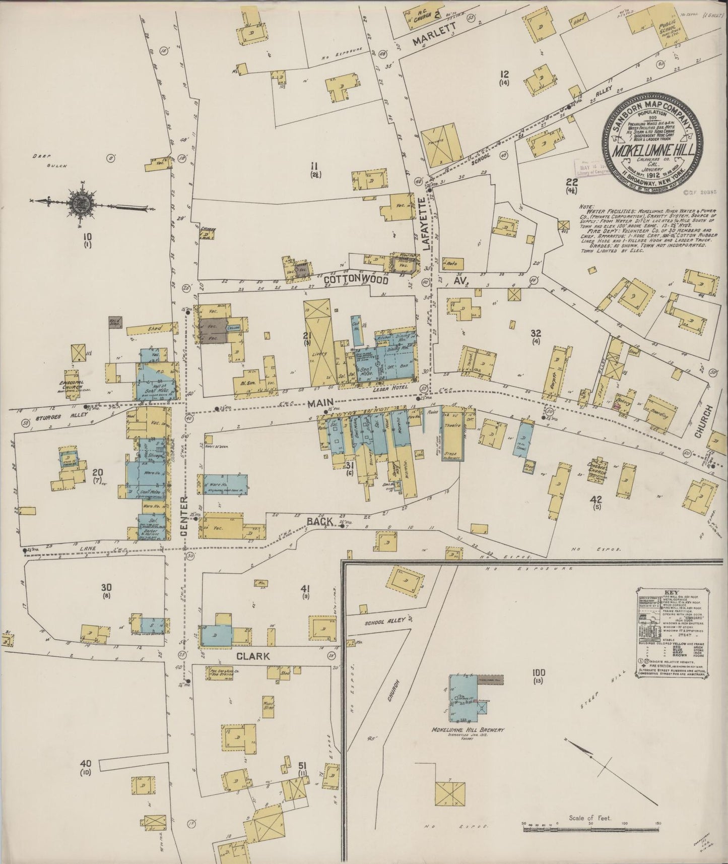 Sanborn Fire Insurance Map from Mokelumne Hill, Calaveras County, California (1912), Sheet #0001 - Historic Sanborn Fire Insurance Map Print, vintage old map wall art, antique decor, genealogy gift, California California map