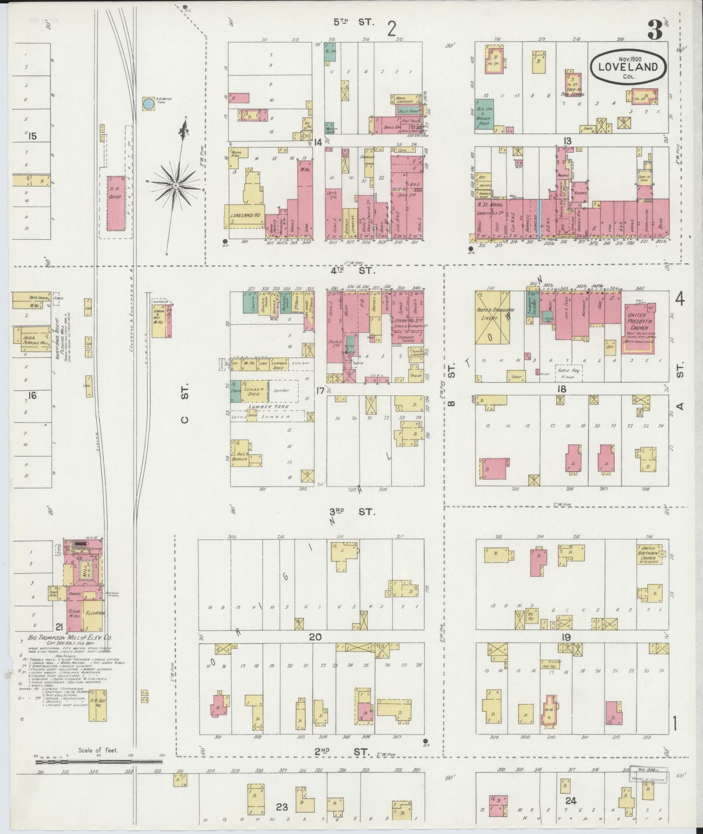 Sanborn Fire Insurance Map from Loveland, Larimer County, Colorado (1900), Sheet #0003 - Historic Sanborn Fire Insurance Map Print, vintage old map wall art, antique decor, genealogy gift, Colorado Colorado map
