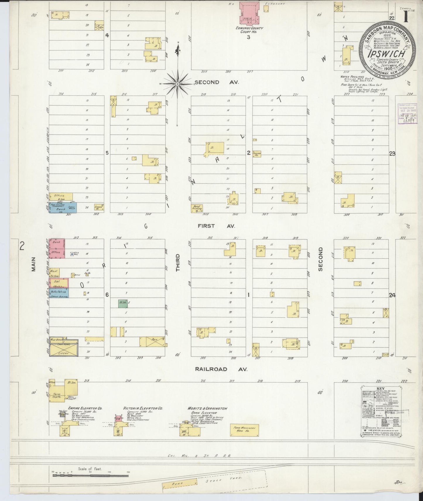 Sanborn Fire Insurance Map from Ipswich, Edmunds County, South Dakota. (1908) – Historic Sanborn Fire Insurance Map Print