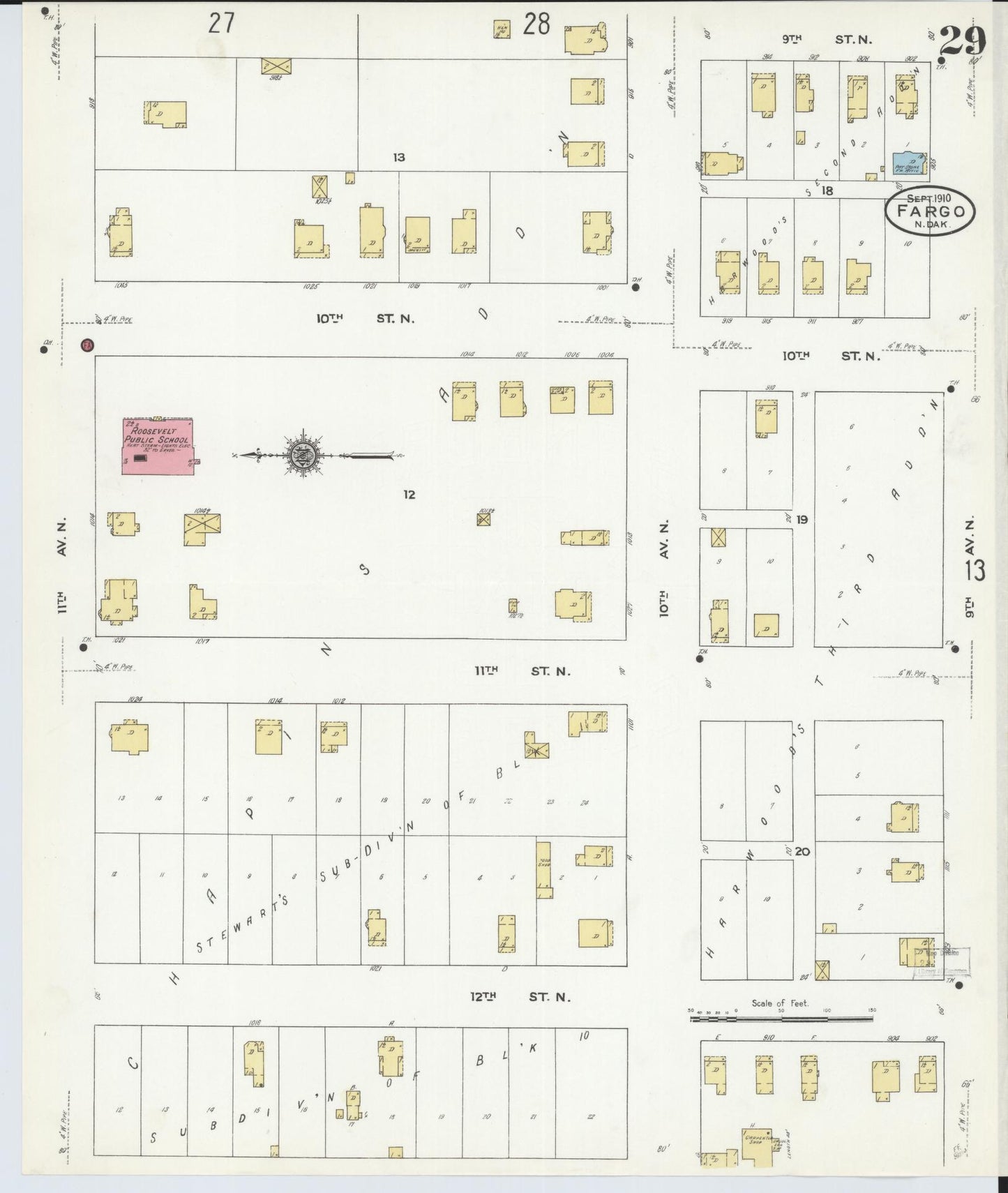 Sanborn Fire Insurance Map from Fargo, Cass County, North Dakota (1910), Sheet #0029 - Historic Sanborn Fire Insurance Map Print, vintage old map wall art, antique decor, genealogy gift, North Dakota North Dakota map
