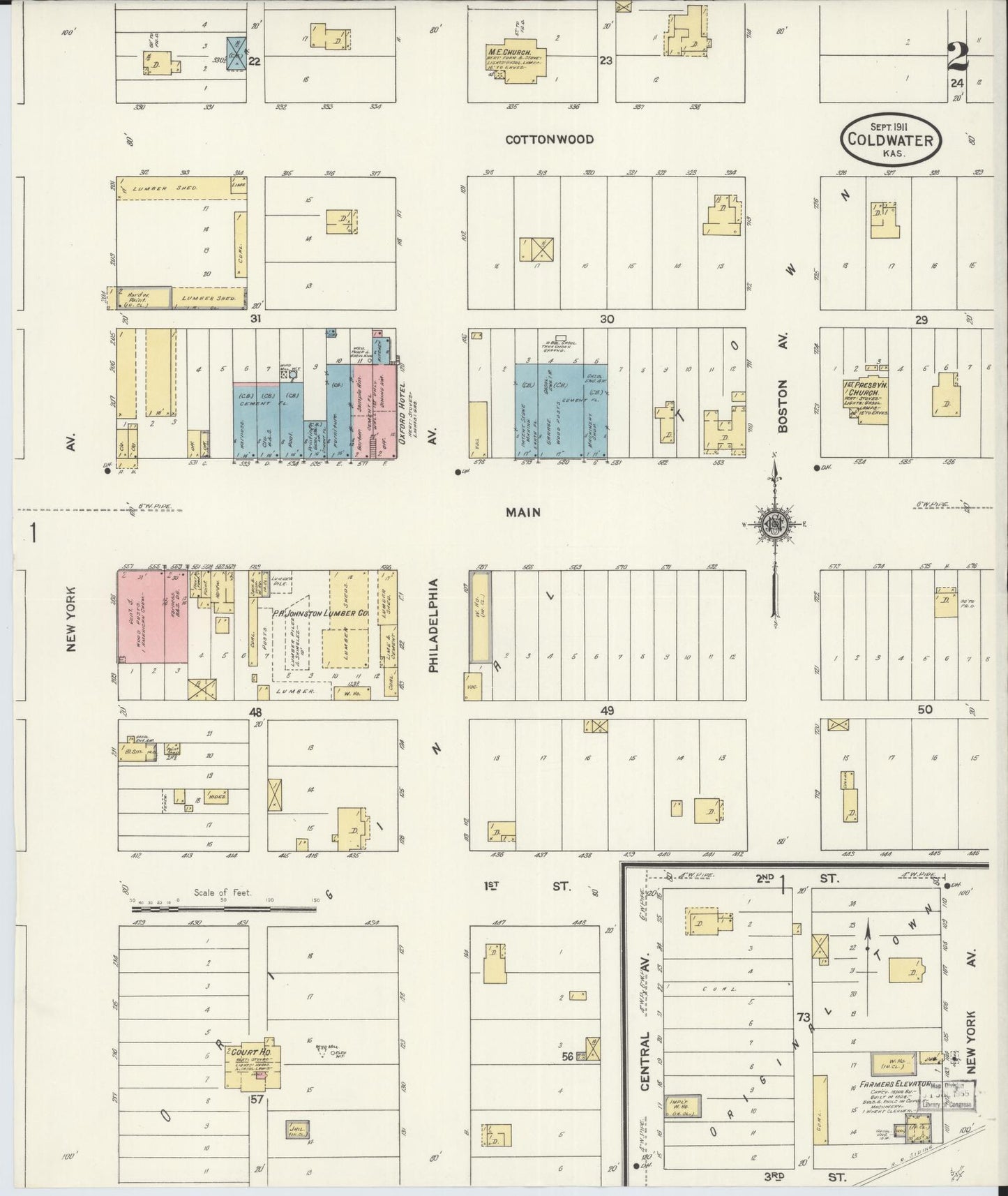 Sanborn Fire Insurance Map from Coldwater, Comanche County, Kansas (1911), Sheet #0002 - Complete Map Set gallery image, historic Sanborn map, vintage wall art, Kansas Kansas