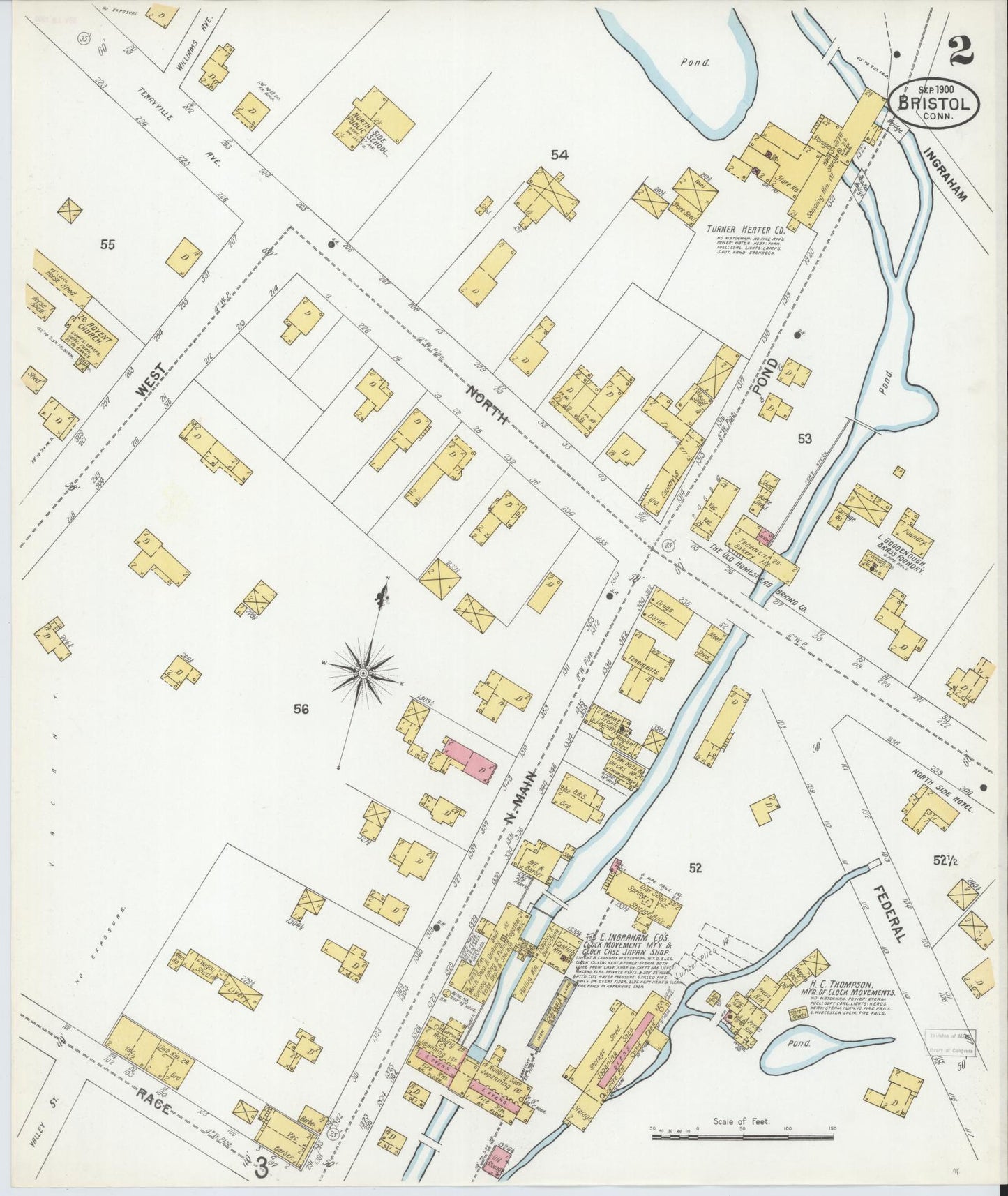 Sanborn Fire Insurance Map from Bristol, Hartford County, Connecticut (1900), Sheet #0002 - Historic Sanborn Fire Insurance Map Print, vintage old map wall art, antique decor, genealogy gift, Connecticut Connecticut map