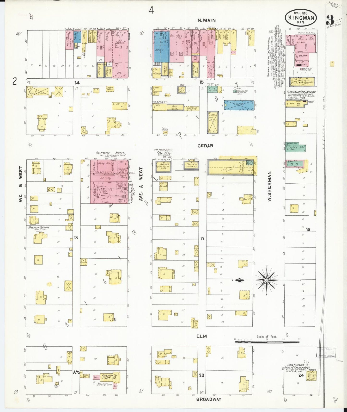 Sanborn Fire Insurance Map from Kingman, Kingman County, Kansas (1905), Sheet #0003 - Historic Sanborn Fire Insurance Map Print, vintage old map wall art, antique decor, genealogy gift, Kansas Kansas map