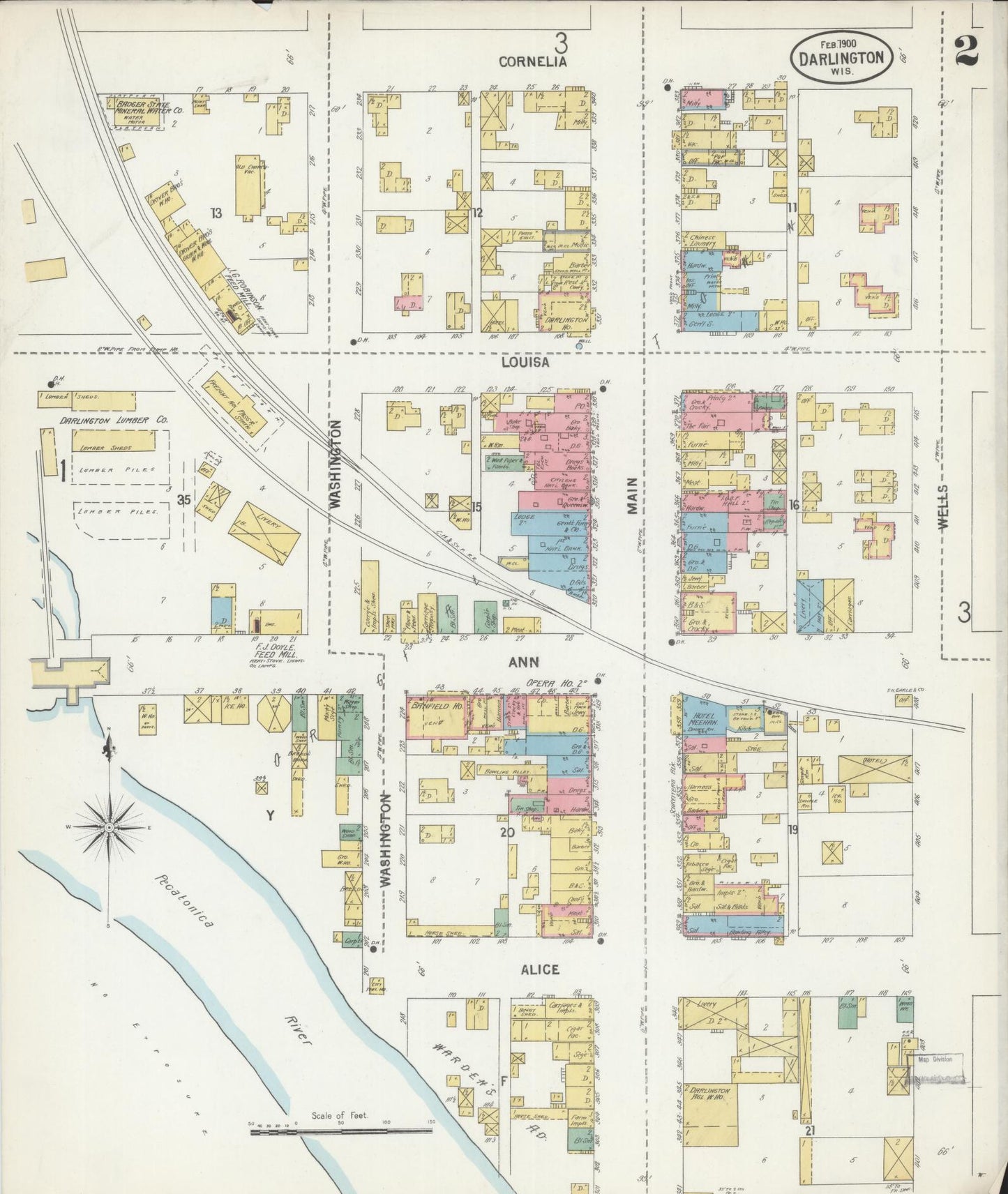 Sanborn Fire Insurance Map from Darlington, Lafayette County, Wisconsin (1900), Sheet #0002 - Historic Sanborn Fire Insurance Map Print, vintage old map wall art, antique decor, genealogy gift, Wisconsin Wisconsin map