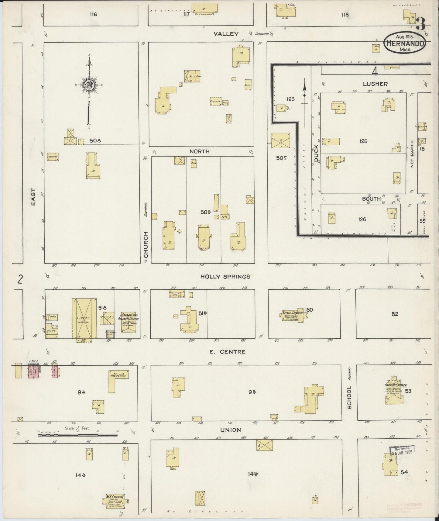 Sanborn Fire Insurance Map from Hernando, De Soto County, Mississippi (1915), Sheet #0003 - Historic Sanborn Fire Insurance Map Print, vintage old map wall art, antique decor, genealogy gift, Mississippi Mississippi map