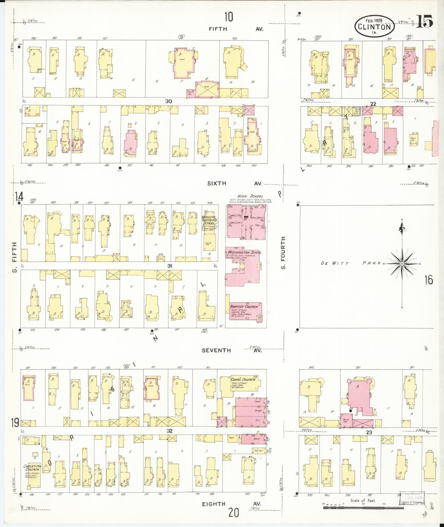 Sanborn Fire Insurance Map from Clinton, Clinton County, Iowa (1909), Sheet #0015 - Historic Sanborn Fire Insurance Map Print, vintage old map wall art
