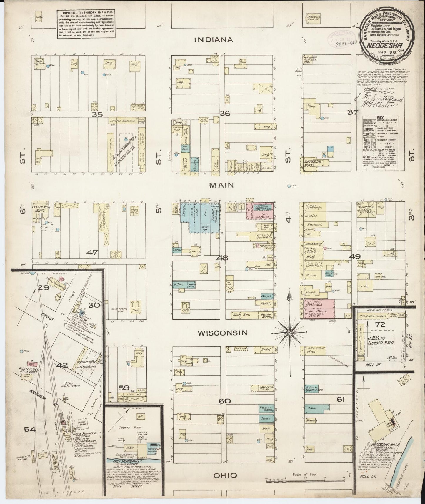 Sanborn Fire Insurance Map from Neodesha, Wilson County, Kansas (1885), Sheet #0001 - Historic Sanborn Fire Insurance Map Print, vintage old map wall art, antique decor, genealogy gift, Kansas Kansas map