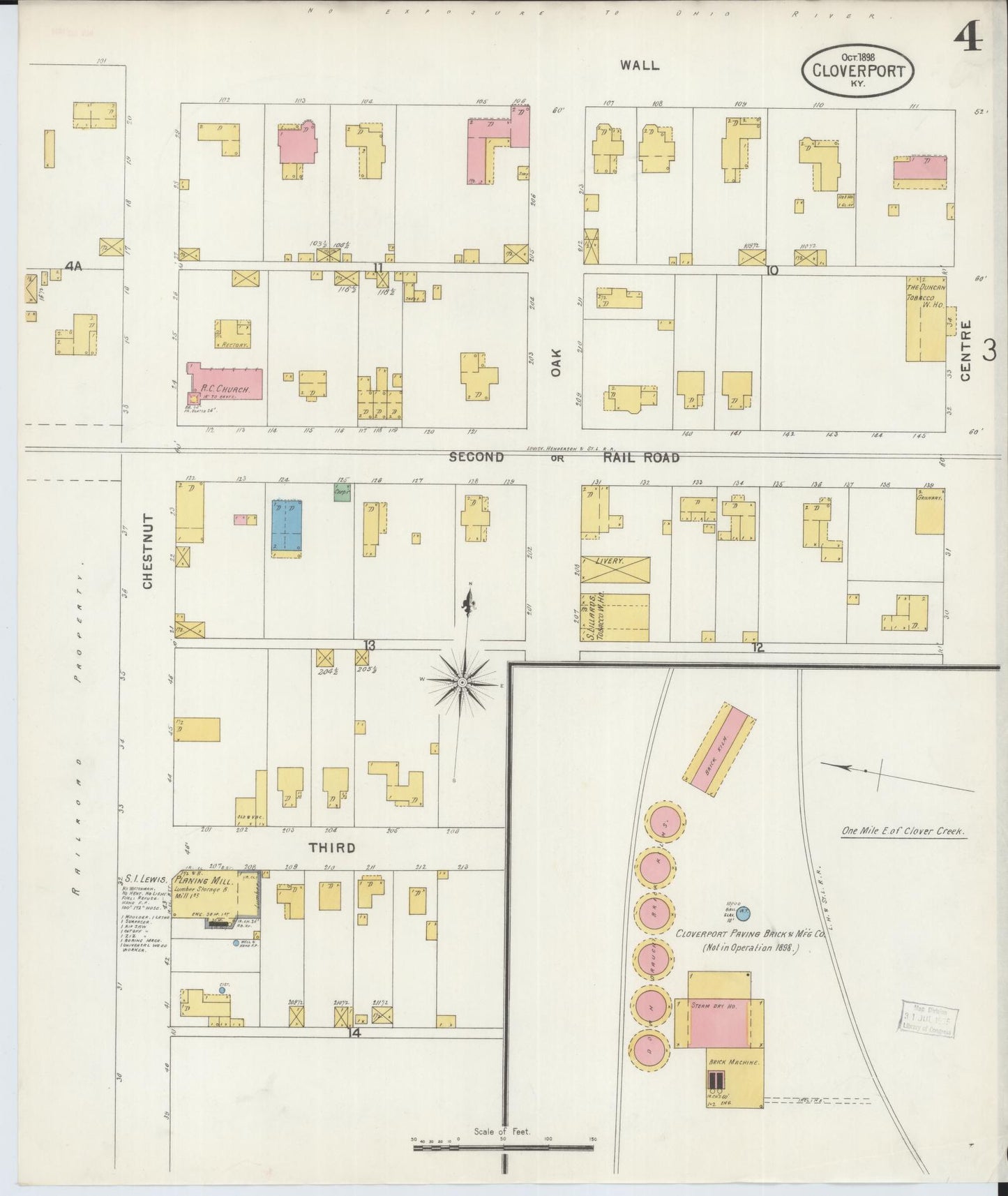 Sanborn Fire Insurance Map from Cloverport, Breckinridge County, Kentucky (1898), Sheet #0004 - Complete Map Set gallery image, historic Sanborn map, vintage wall art, Kentucky Kentucky