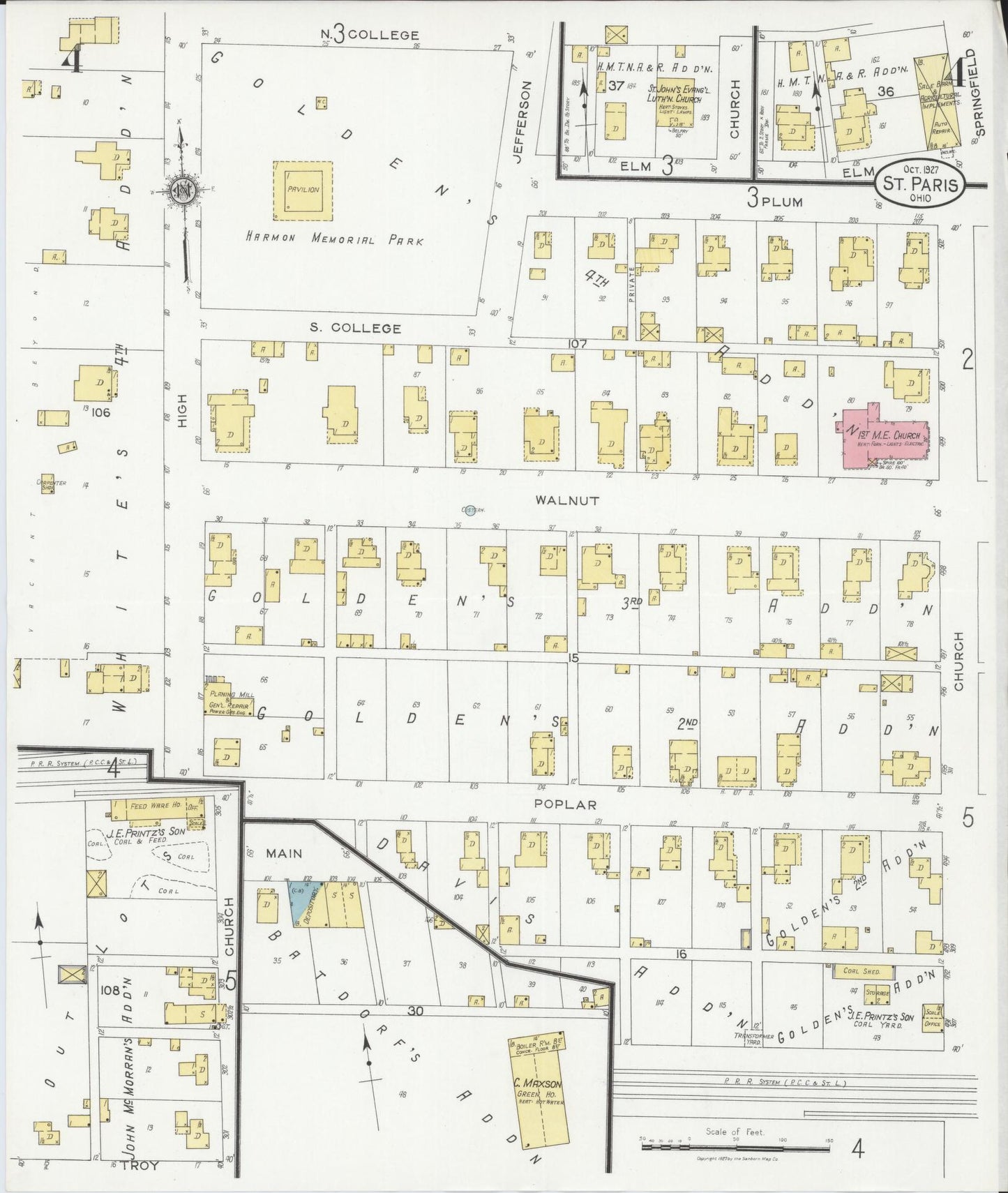 Sanborn Fire Insurance Map from Saint Paris, Champaign County, Ohio (1927), Sheet #0004 - Historic Sanborn Fire Insurance Map Print, vintage old map wall art, antique decor, genealogy gift, Ohio Ohio map