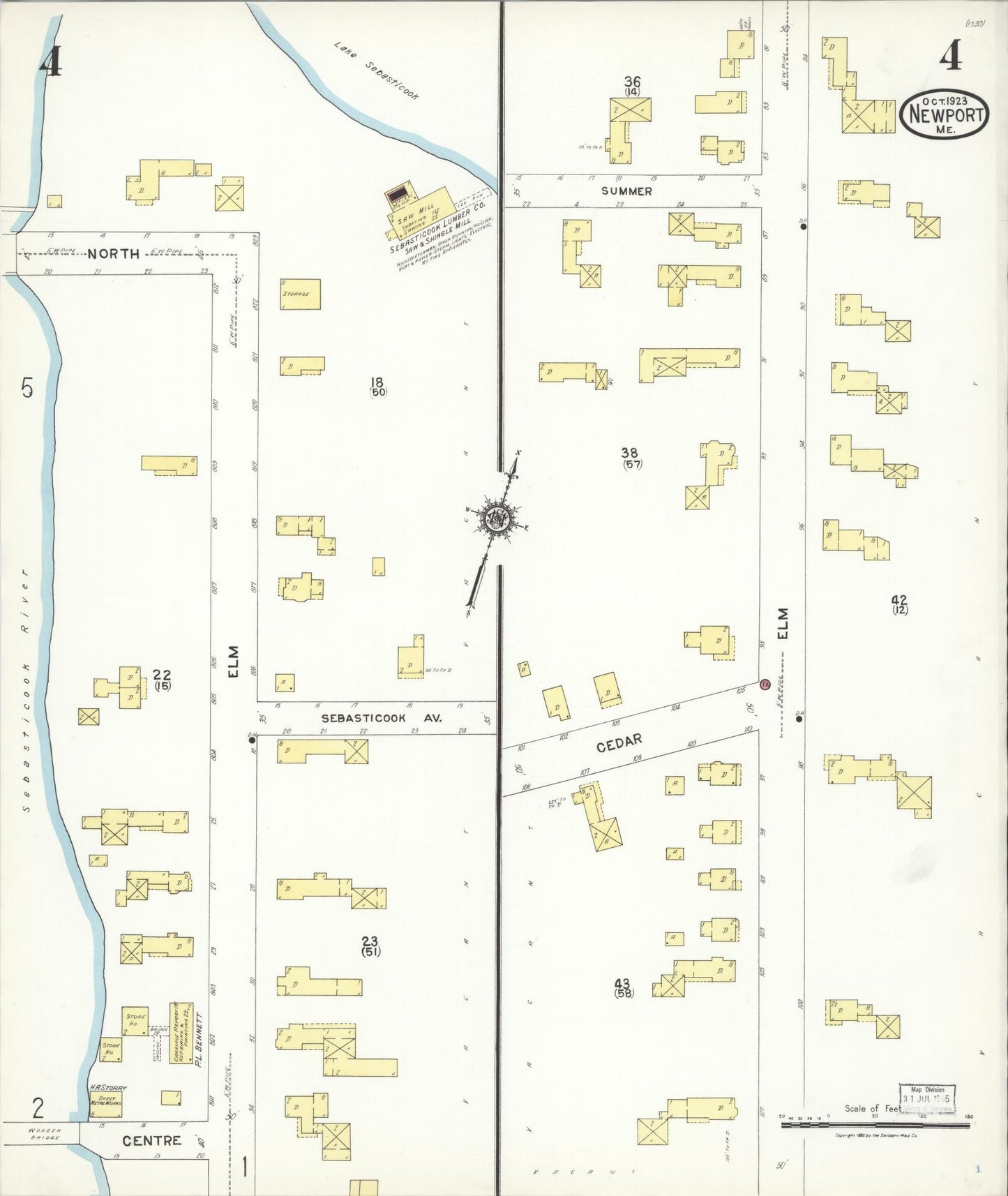 Sanborn Fire Insurance Map from Newport, Penobscot County, Maine (1923), Sheet #0004 - Historic Sanborn Fire Insurance Map Print, vintage old map wall art, antique decor, genealogy gift, Maine Maine map