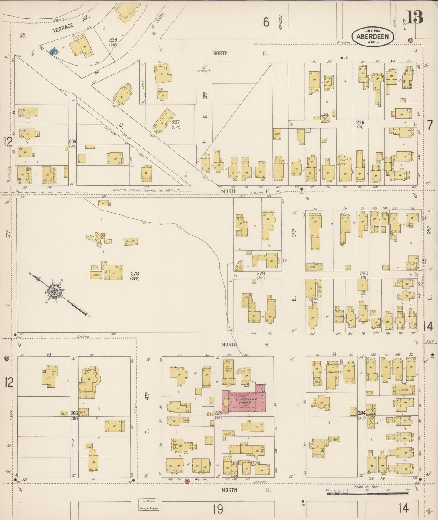 Sanborn Fire Insurance Map from Aberdeen, Grays Harbor County, Washington (1914), Sheet #0013 - Historic Sanborn Fire Insurance Map Print, vintage old map wall art, antique decor, genealogy gift, Washington Washington map