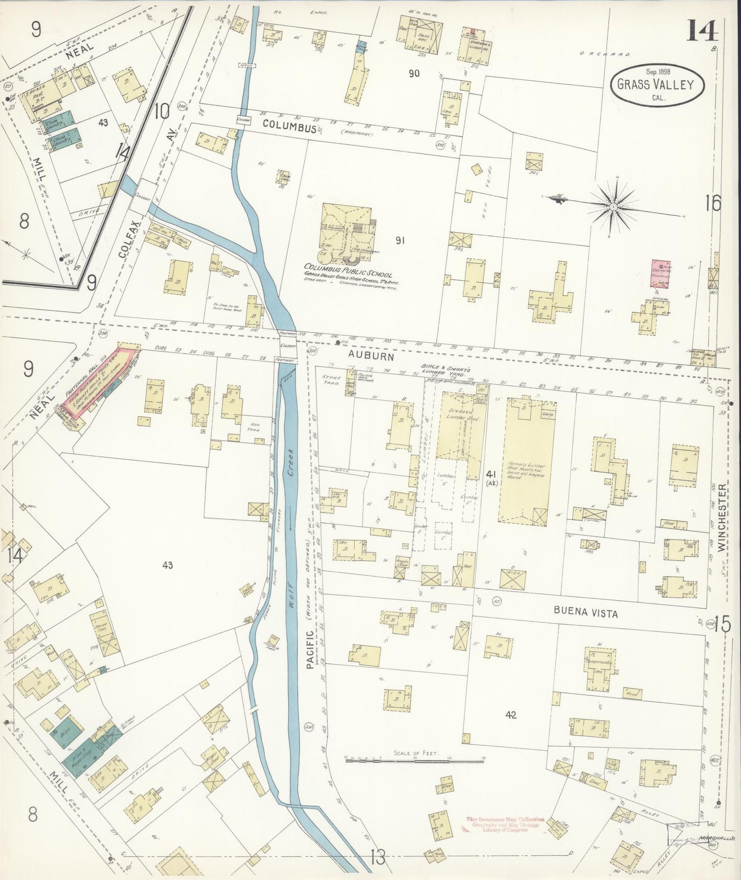 Sanborn Fire Insurance Map from Grass Valley, Nevada County, California (1898), Sheet #0014 - Historic Sanborn Fire Insurance Map Print, vintage old map wall art, antique decor, genealogy gift, California California map
