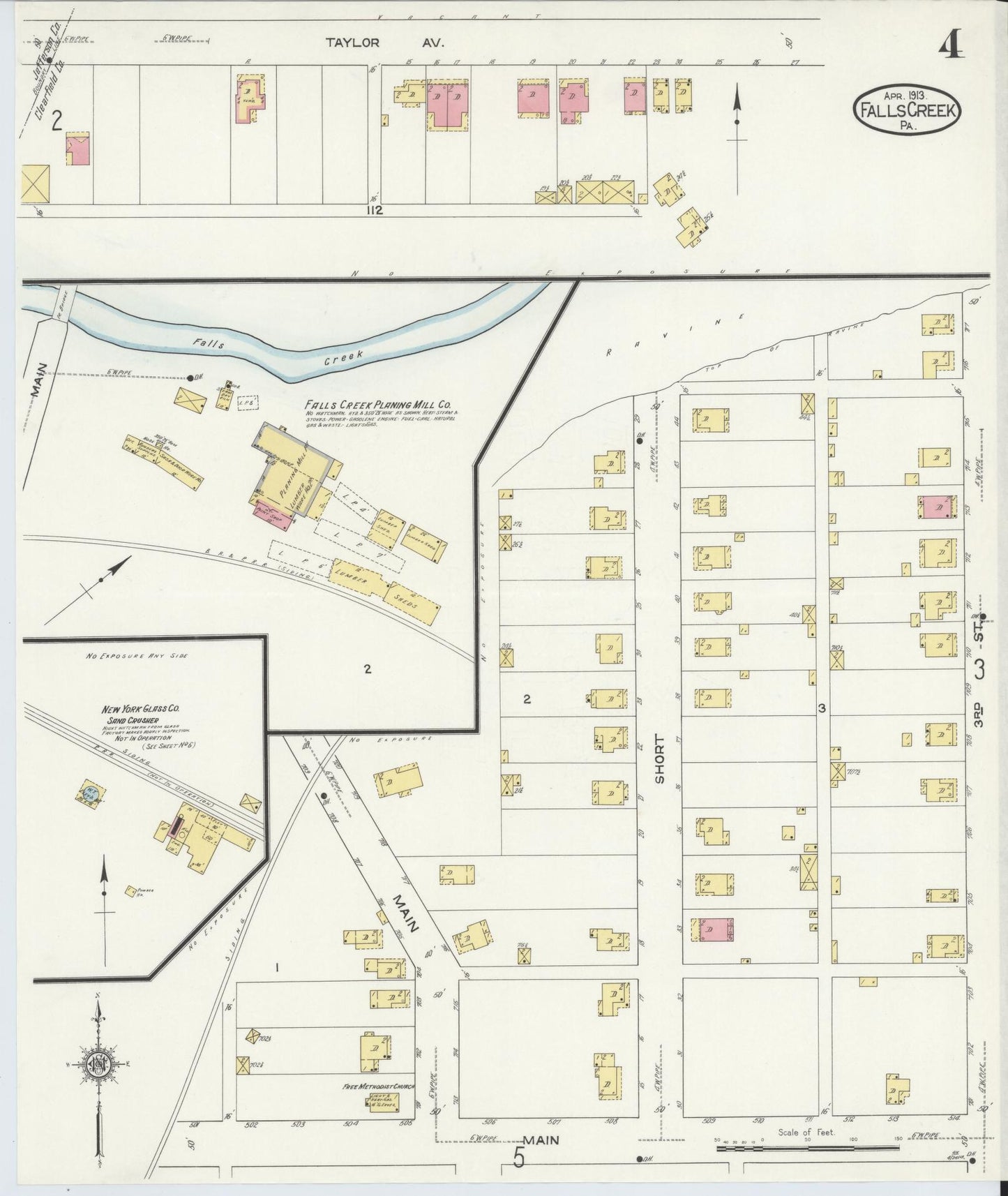 Sanborn Fire Insurance Map from Falls Creek, Jefferson And Clearfield Counties, Pennsylvania (1913), Sheet #0004 - Historic Sanborn Fire Insurance Map Print, vintage old map wall art, antique decor, genealogy gift, Pennsylvania Pennsylvania map
