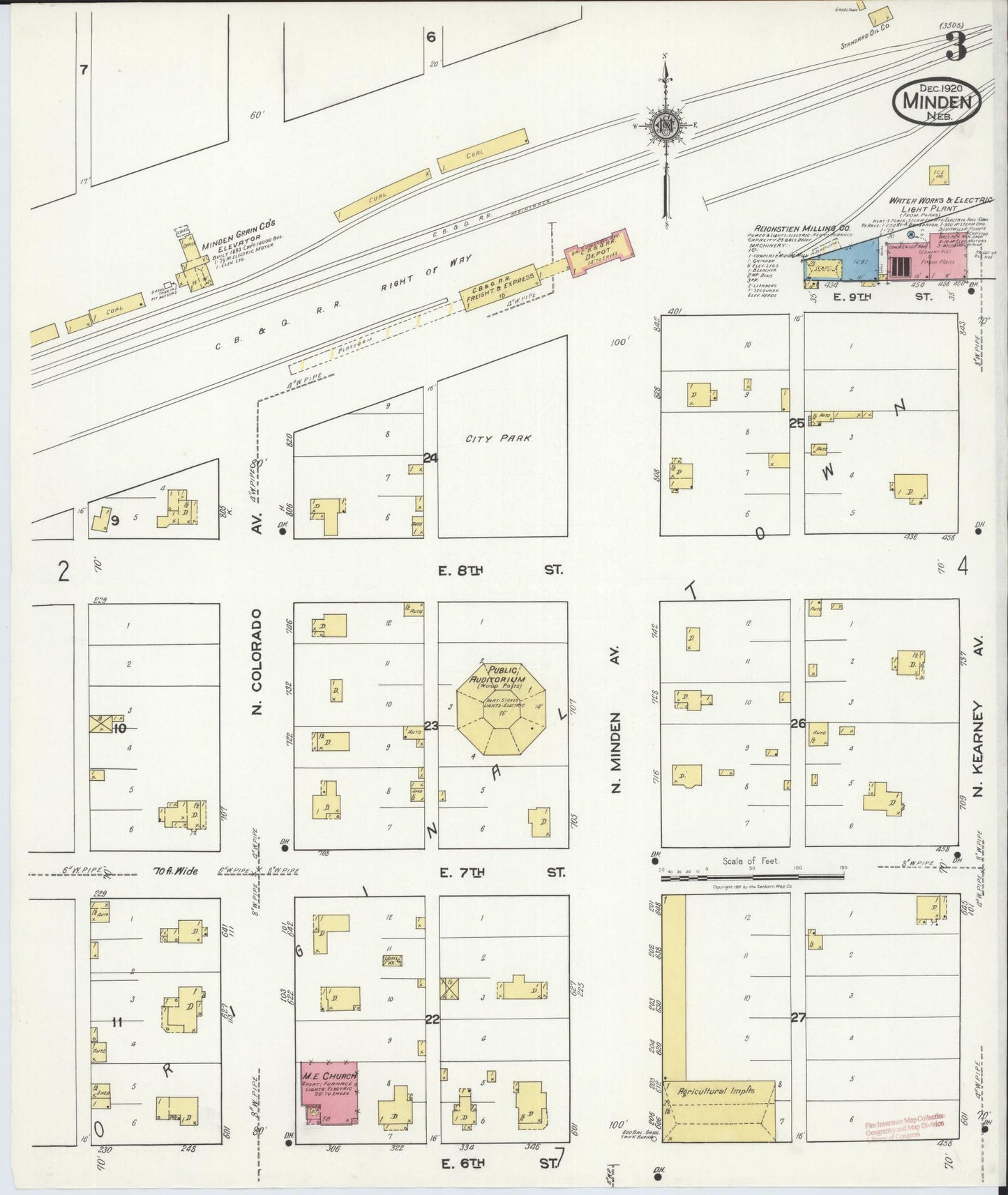 Sanborn Fire Insurance Map from Minden, Kearney County, Nebraska (1920), Sheet #0003 - Historic Sanborn Fire Insurance Map Print, vintage old map wall art, antique decor, genealogy gift, Nebraska Nebraska map