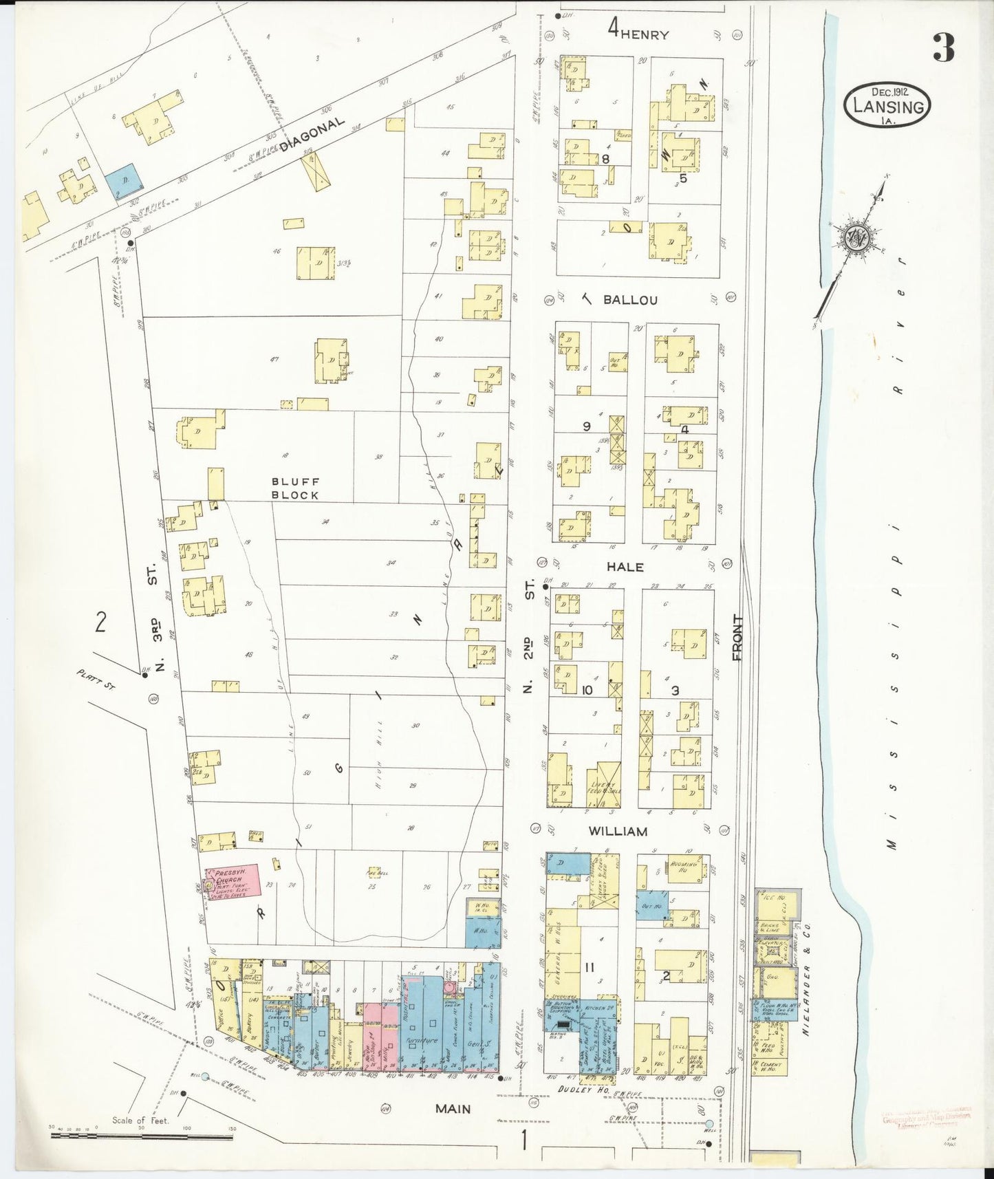 Sanborn Fire Insurance Map from Lansing, Allamakee County, Iowa (1912), Sheet #0003 - Historic Sanborn Fire Insurance Map Print, vintage old map wall art