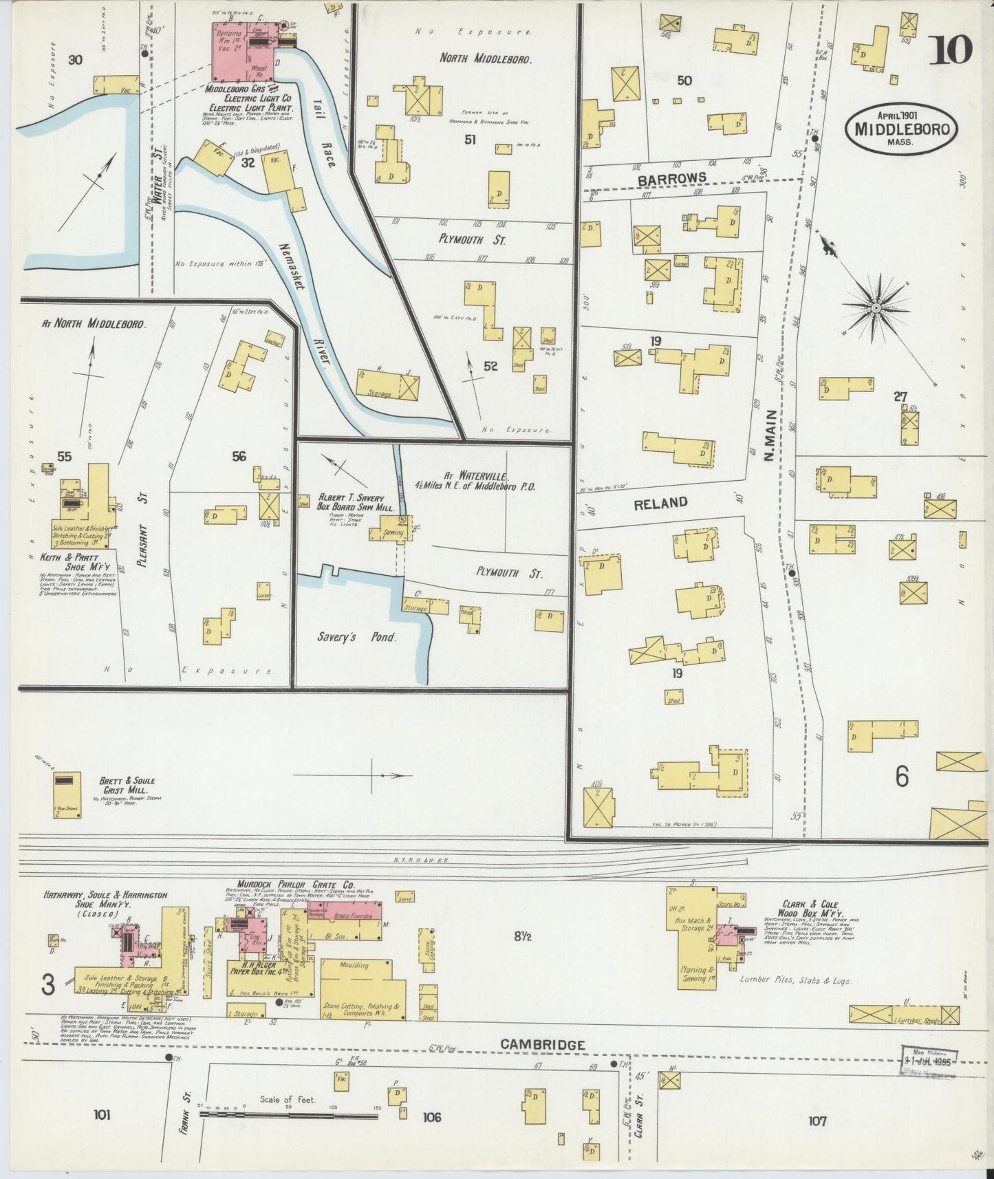 Sanborn Fire Insurance Map from Middleboro, Plymouth County, Massachusetts (1901), Sheet #0010 - Complete Map Set gallery image, historic Sanborn map, vintage wall art, Massachusetts Massachusetts