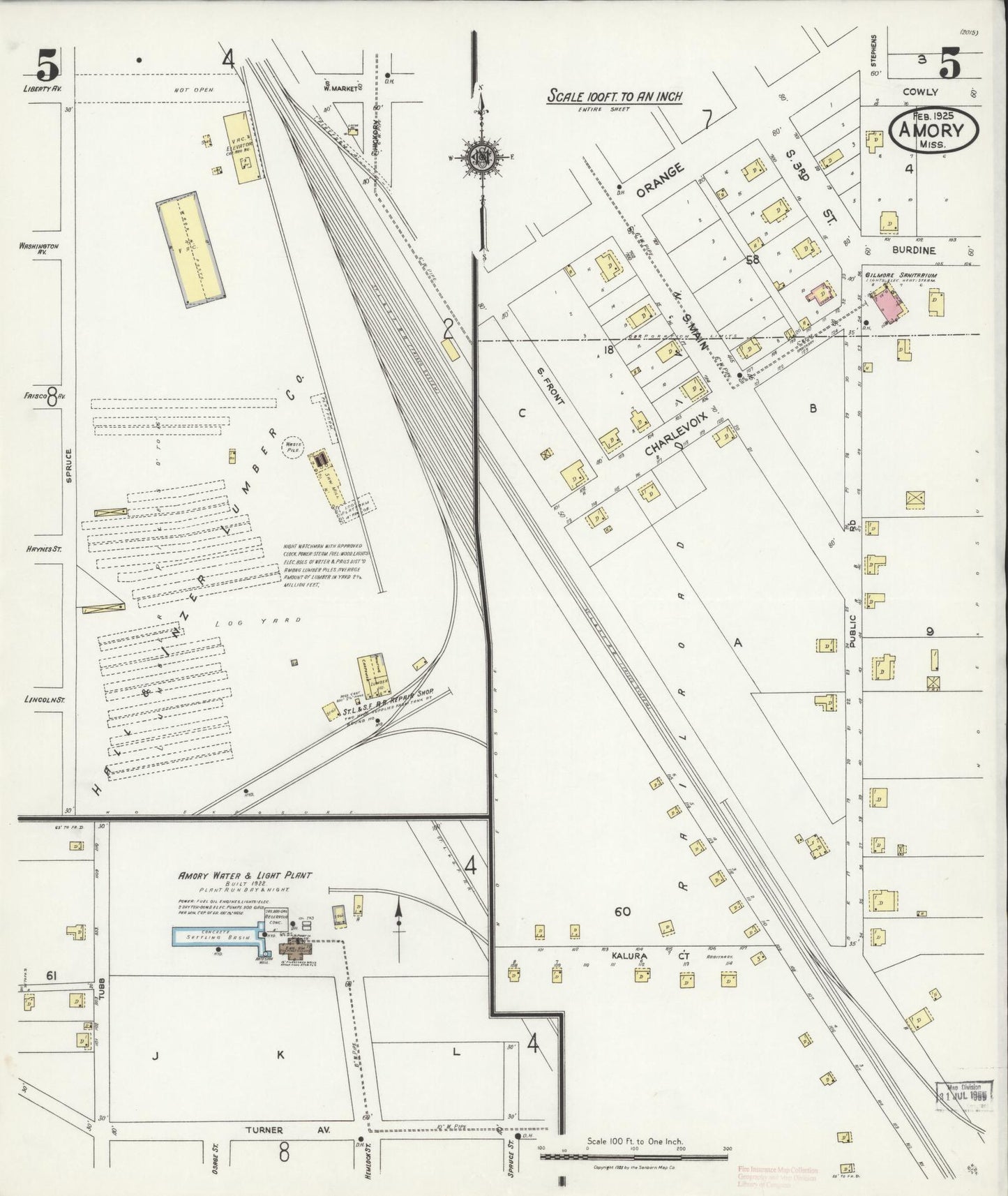 Sanborn Fire Insurance Map from Amory, Monroe County, Mississippi (1925), Sheet #0005 - Historic Sanborn Fire Insurance Map Print, vintage old map wall art, antique decor, genealogy gift, Mississippi Mississippi map