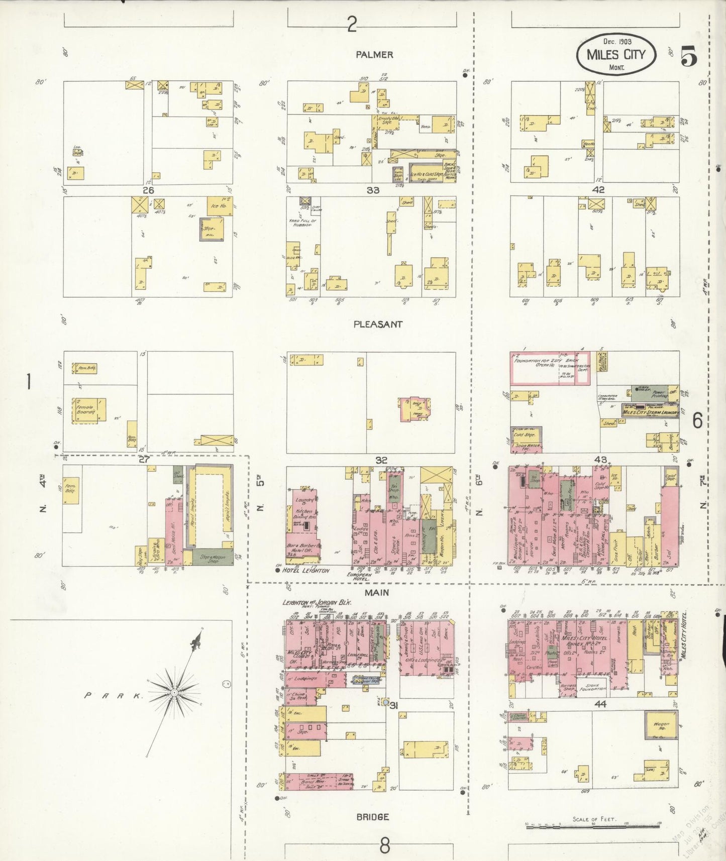 Sanborn Fire Insurance Map from Miles City, Custer County, Montana (1904), Sheet #0005 - Historic Sanborn Fire Insurance Map Print, vintage old map wall art, antique decor, genealogy gift, Montana Montana map