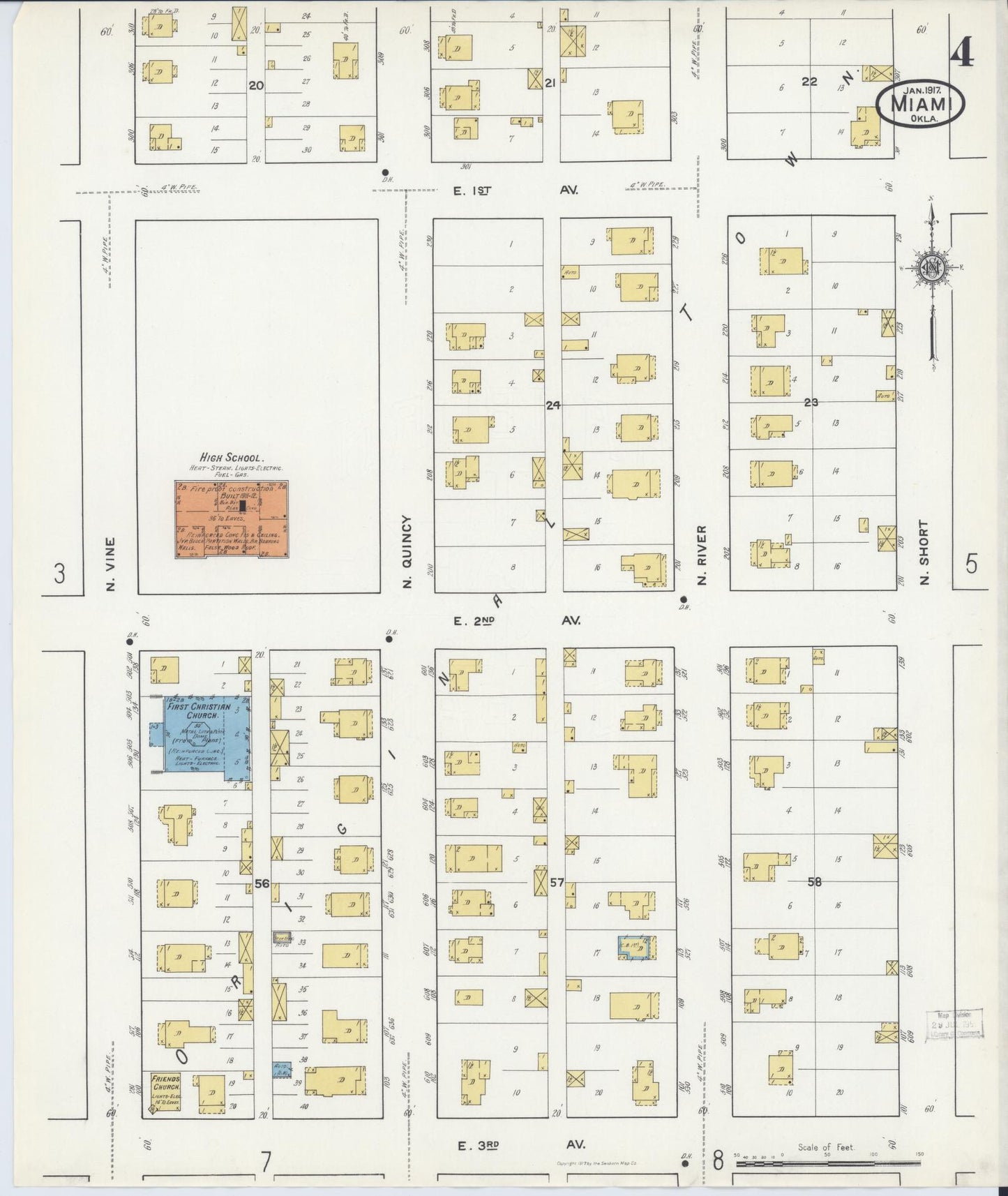 Sanborn Fire Insurance Map from Miami, Ottawa County, Oklahoma (1917), Sheet #0004 - Historic Sanborn Fire Insurance Map Print, vintage old map wall art, antique decor, genealogy gift, Oklahoma Oklahoma map