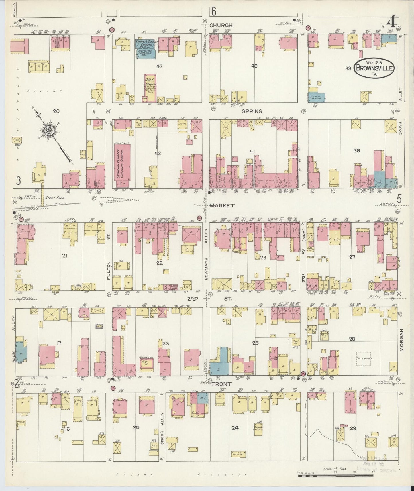 Sanborn Fire Insurance Map from Brownsville, Fayette County, Pennsylvania (1913), Sheet #0004 - Historic Sanborn Fire Insurance Map Print, vintage old map wall art, antique decor, genealogy gift, Pennsylvania Pennsylvania map