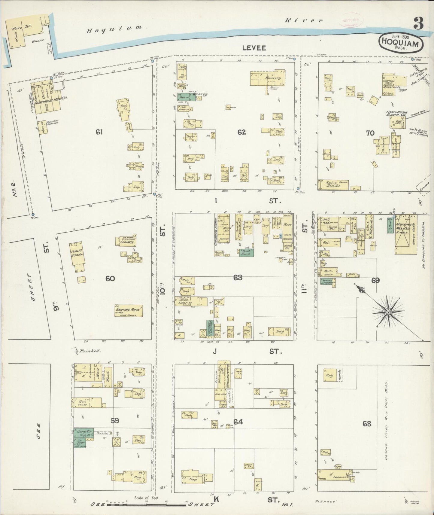 Sanborn Fire Insurance Map from Hoquiam, Grays Harbor County, Washington (1890), Sheet #0003 - Complete Map Set gallery image, historic Sanborn map, vintage wall art, Washington Washington