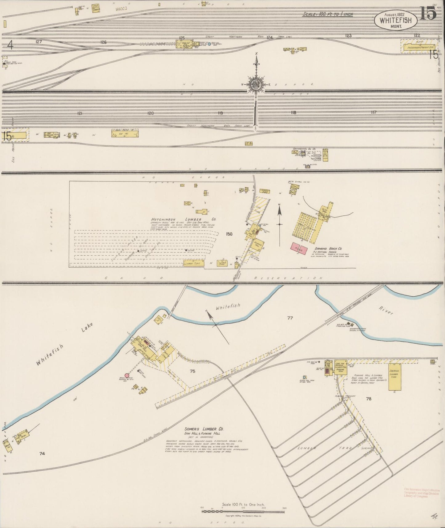 Sanborn Fire Insurance Map from Whitefish, Flathead County, Montana (1922), Sheet #0015 - Historic Sanborn Fire Insurance Map Print, vintage old map wall art, antique decor, genealogy gift, Montana Montana map