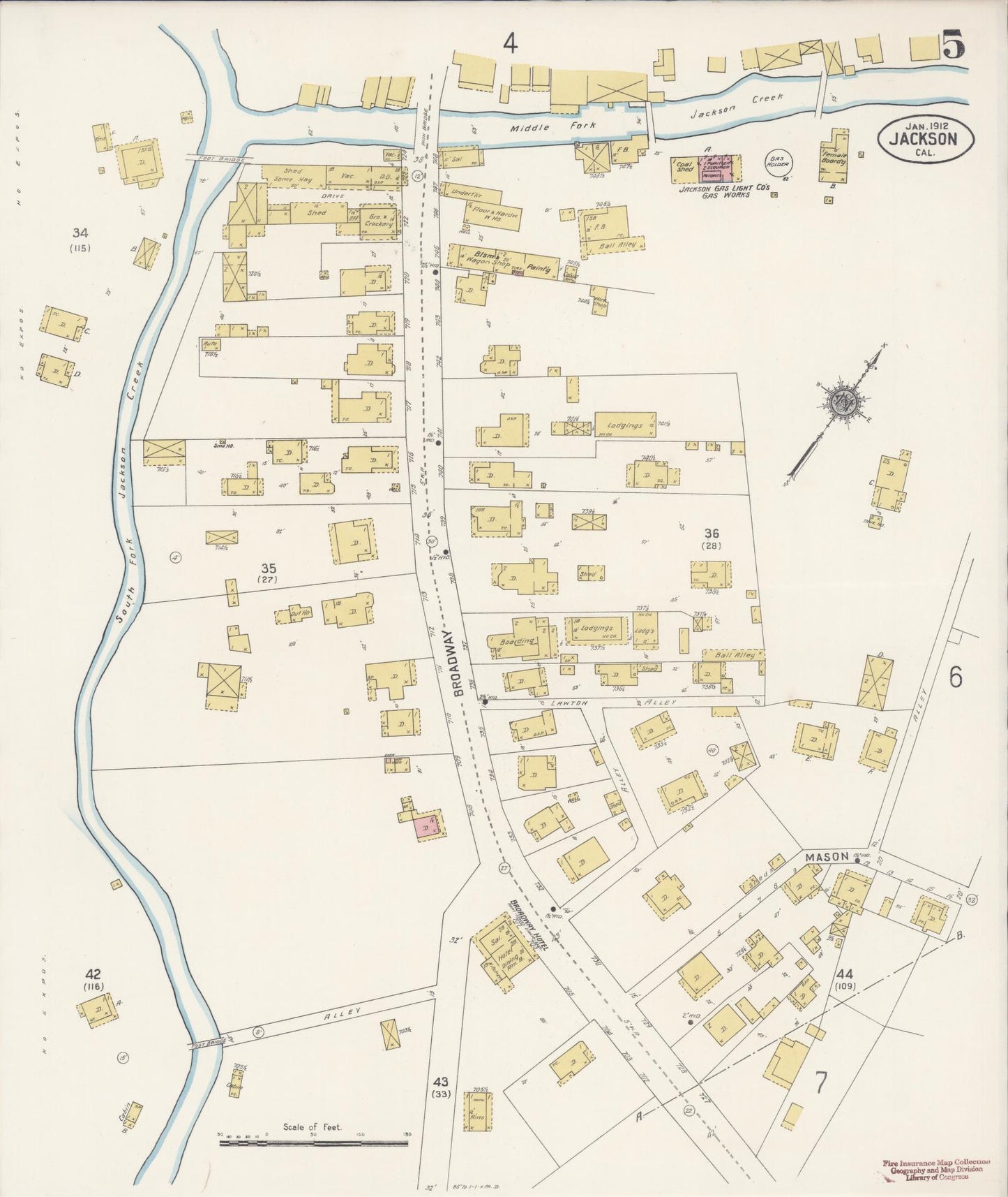 Sanborn Fire Insurance Map from Jackson, Amador County, California (1912), Sheet #0005 - Historic Sanborn Fire Insurance Map Print, vintage old map wall art, antique decor, genealogy gift, California California map