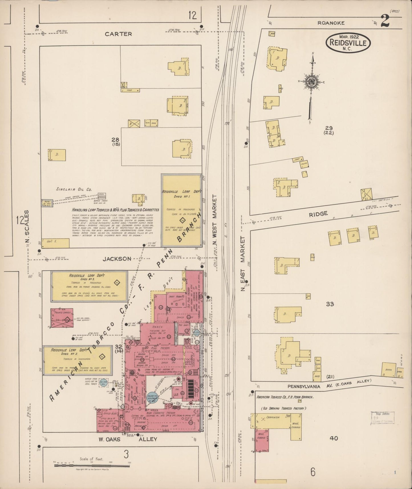 Sanborn Fire Insurance Map from Reidsville, Rockingham County, North Carolina (1922), Sheet #0002 - Historic Sanborn Fire Insurance Map Print, vintage old map wall art, antique decor, genealogy gift, North Carolina North Carolina map