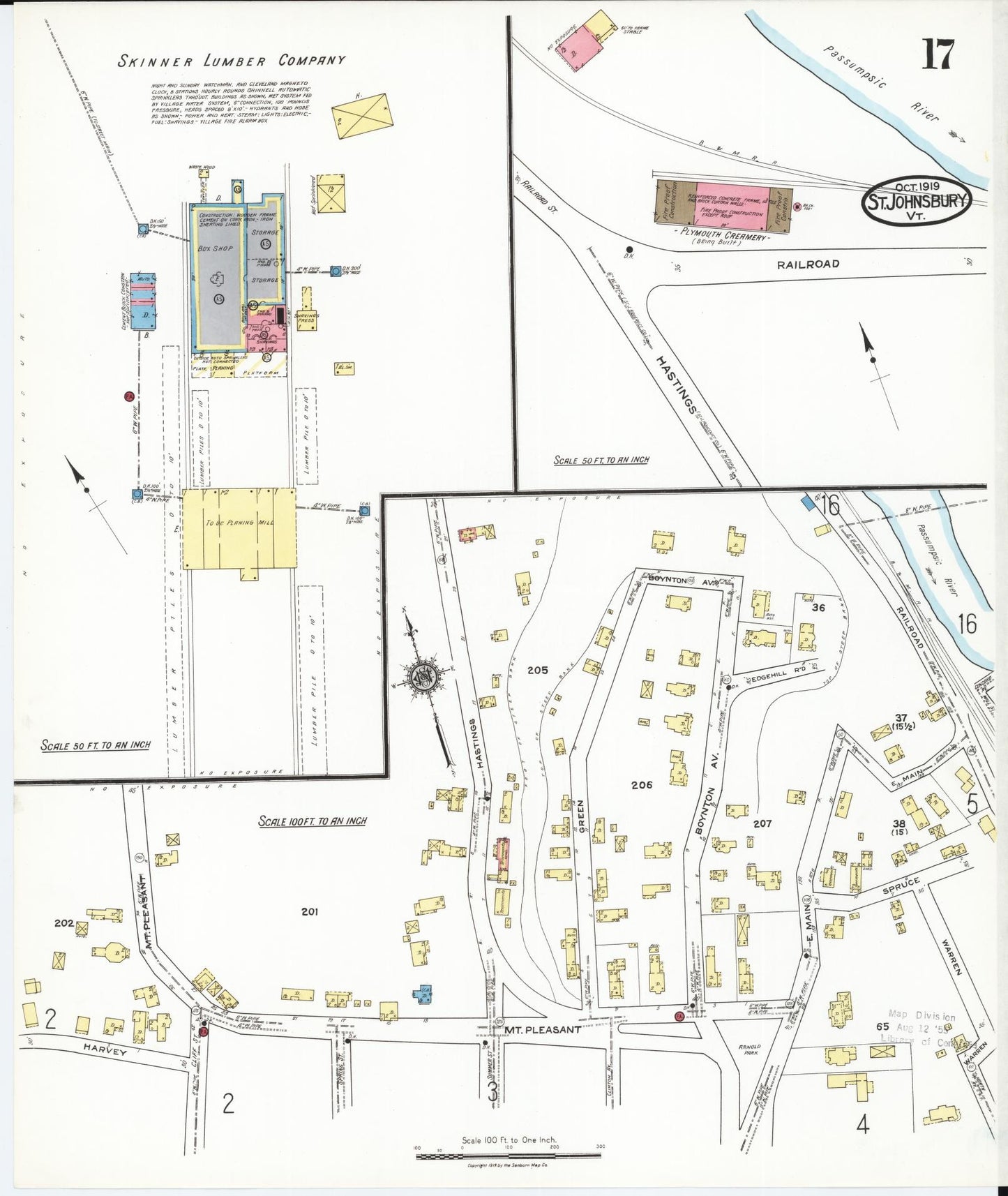 Sanborn Fire Insurance Map from Saint Johnsbury, Caledonia County, Vermont (1919), Sheet #0017 - Historic Sanborn Fire Insurance Map Print, vintage old map wall art, antique decor, genealogy gift, Vermont Vermont map