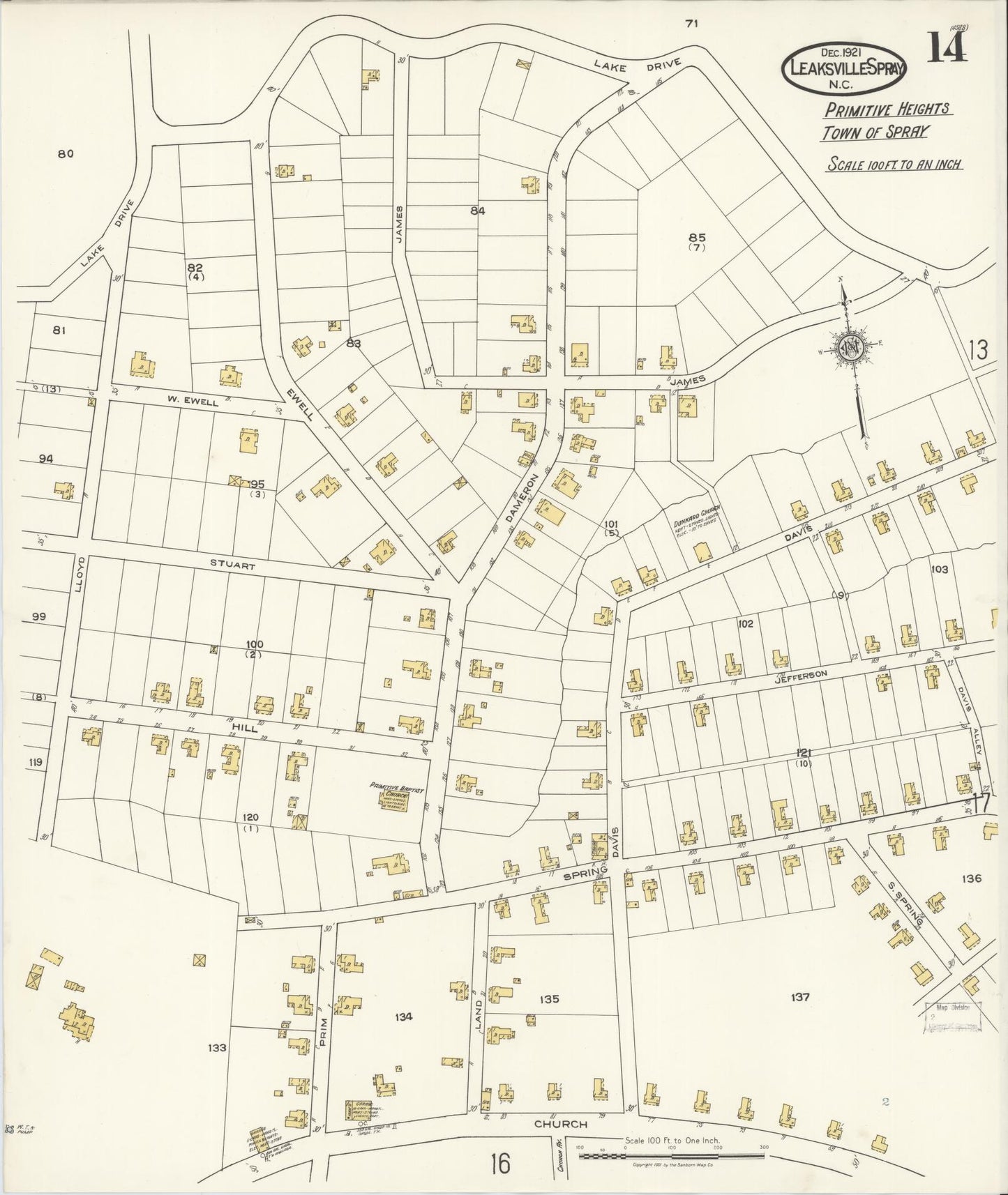 Sanborn Fire Insurance Map from Leaksville-spray, Rockingham County, North Carolina (1921), Sheet #0014 - Historic Sanborn Fire Insurance Map Print, vintage old map wall art, antique decor, genealogy gift, North Carolina North Carolina map