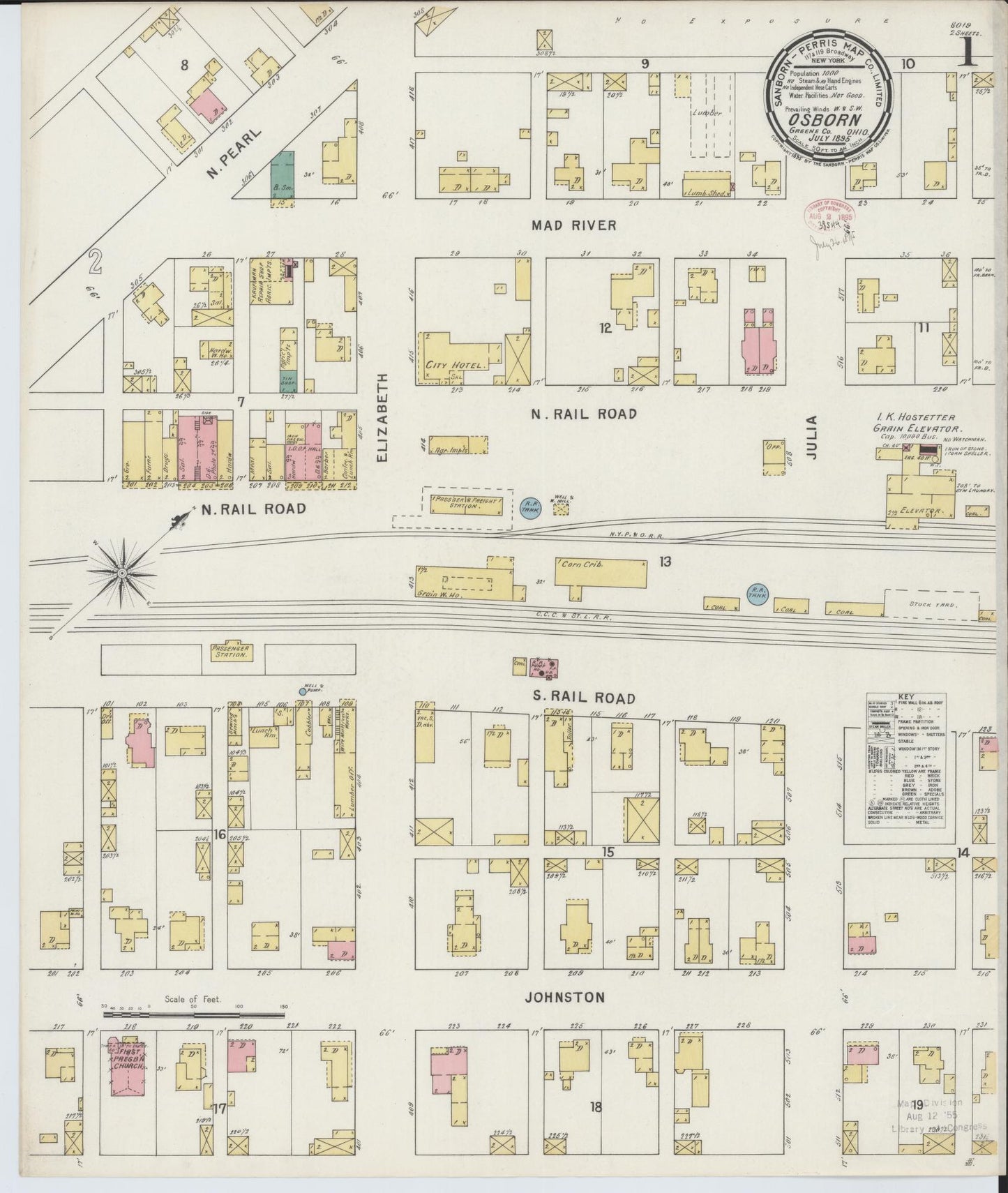 Sanborn Fire Insurance Map from Osborn, Greene County, Ohio (1895), Sheet #0001 - Historic Sanborn Fire Insurance Map Print, vintage old map wall art, antique decor, genealogy gift, Ohio Ohio map