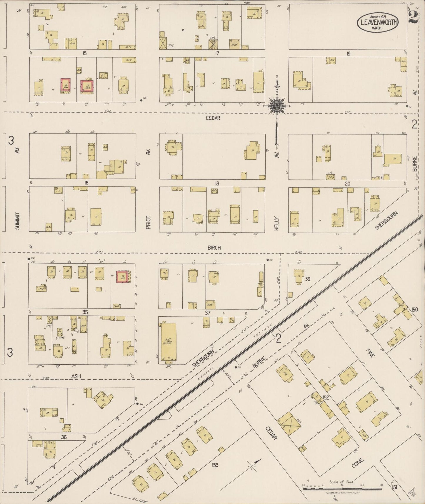 Sanborn Fire Insurance Map from Leavenworth, Chelan County, Washington (1921), Sheet #0002 - Historic Sanborn Fire Insurance Map Print, vintage old map wall art, antique decor, genealogy gift, Washington Washington map