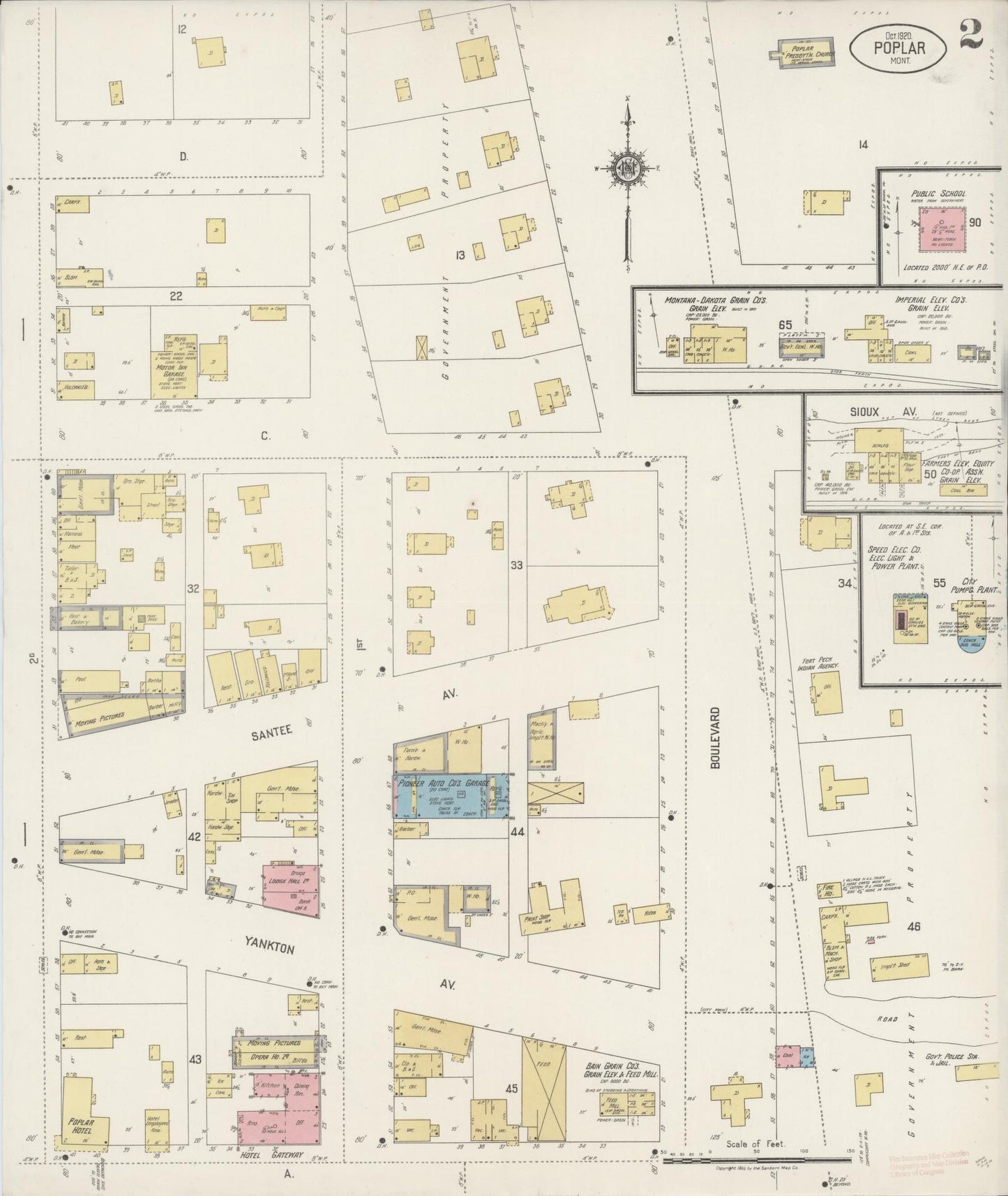 Sanborn Fire Insurance Map from Poplar, Roosevelt County, Montana (1920), Sheet #0002 - Complete Map Set gallery image, historic Sanborn map, vintage wall art, Montana Montana