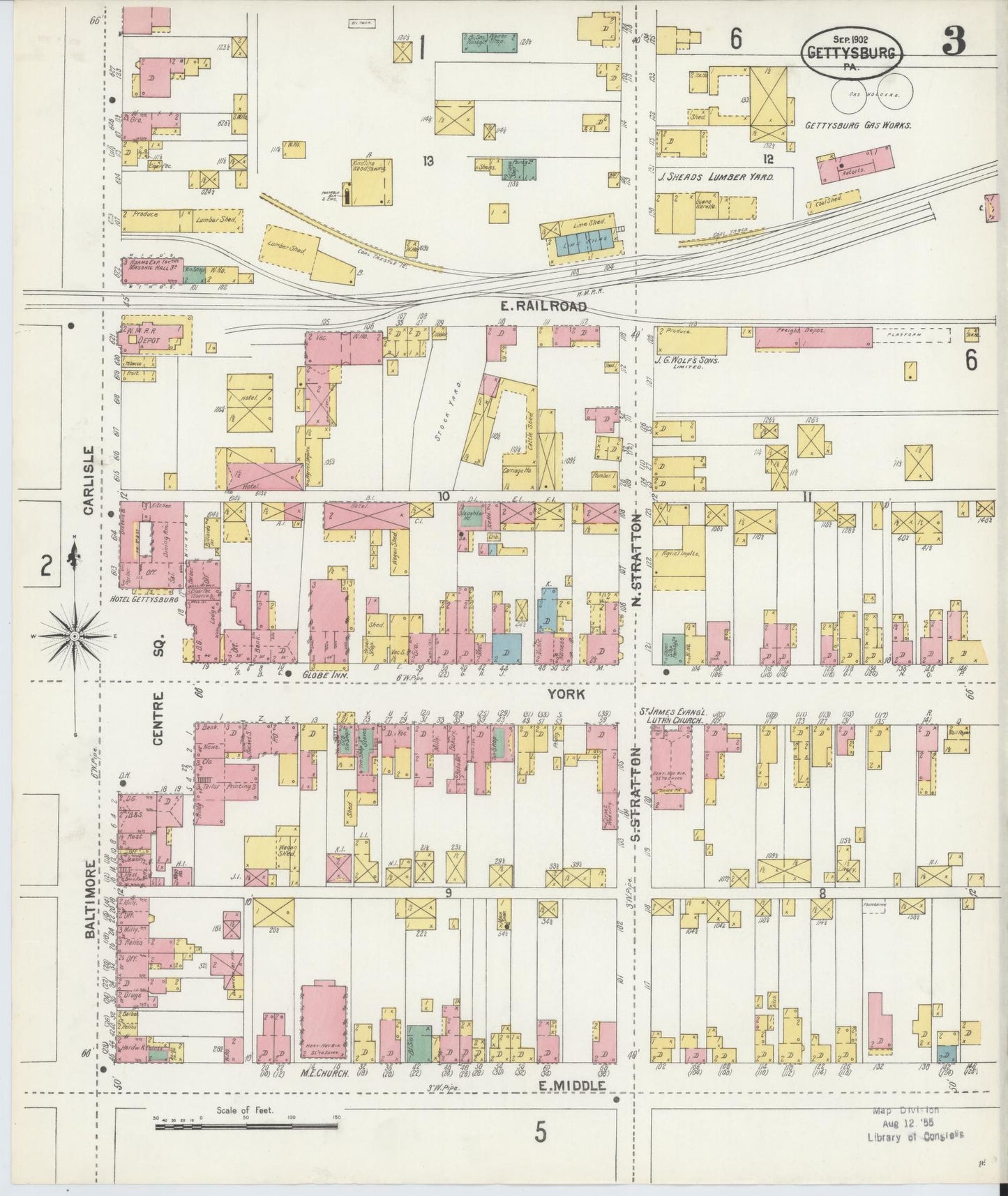 Sanborn Fire Insurance Map from Gettysburg, Adams County, Pennsylvania (1902), Sheet #0003 - Historic Sanborn Fire Insurance Map Print, vintage old map wall art, antique decor, genealogy gift, Pennsylvania Pennsylvania map