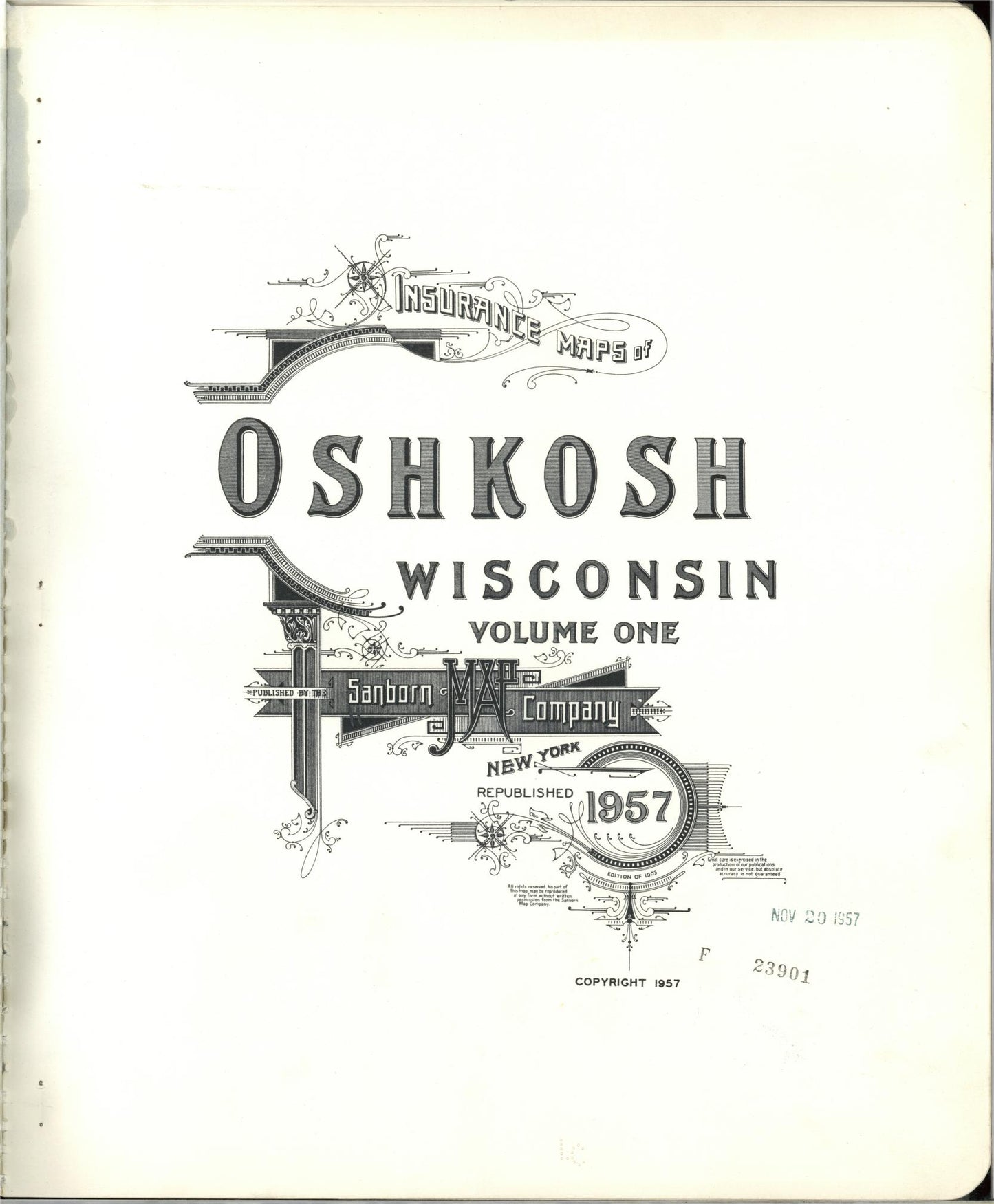 Sanborn Fire Insurance Map from Oshkosh, Winnebago County, Wisconsin (1957), Sheet #0001 - Historic Sanborn Fire Insurance Map Print, vintage old map wall art, antique decor, genealogy gift, Wisconsin Wisconsin map