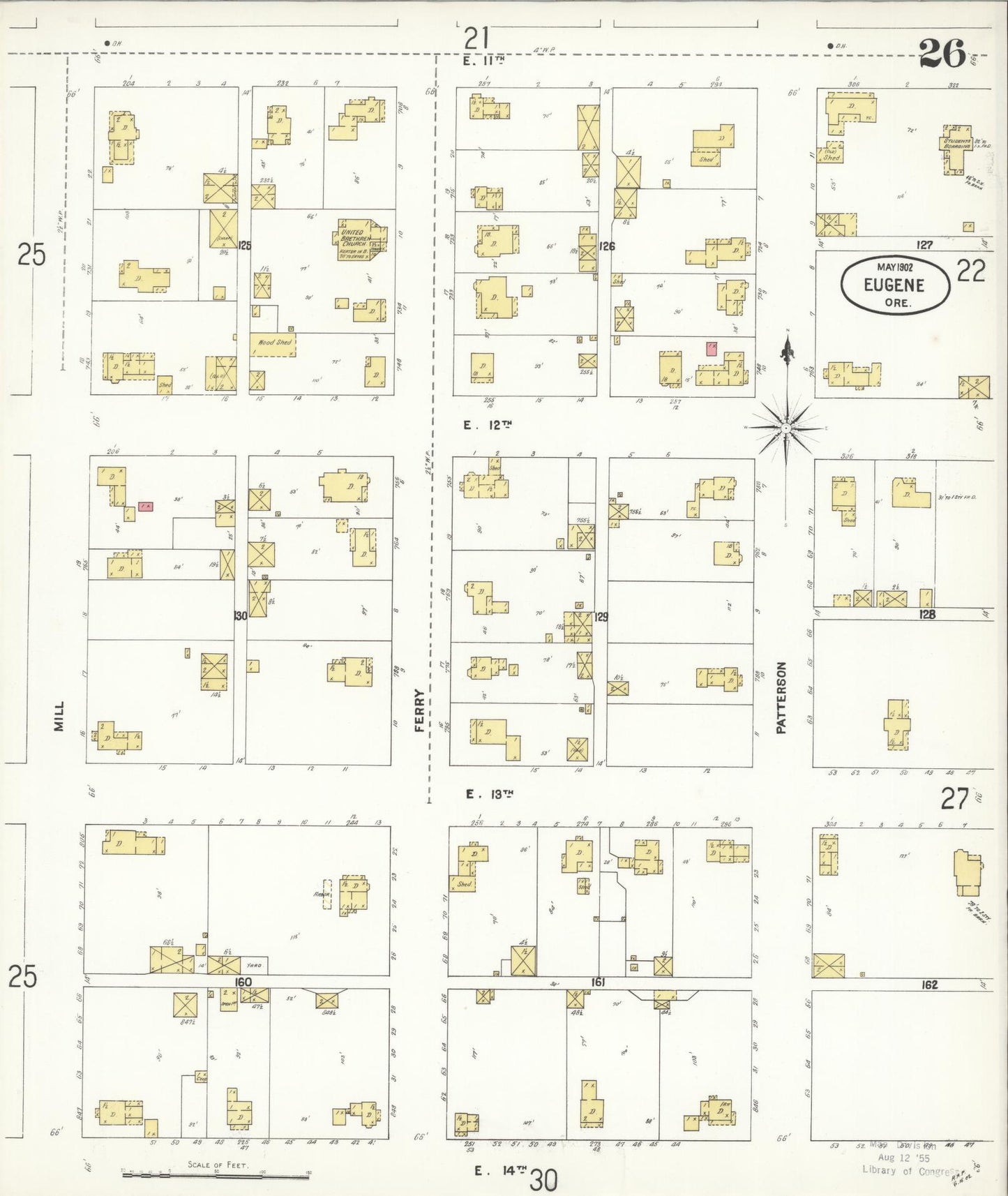 Sanborn Fire Insurance Map from Eugene, Lane County, Oregon (1902), Sheet #0026 - Historic Sanborn Fire Insurance Map Print, vintage old map wall art, antique decor, genealogy gift, Oregon Oregon map