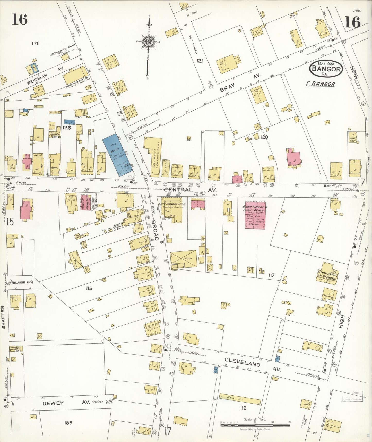 Sanborn Fire Insurance Map from Bangor, Northampton County, Pennsylvania (1923), Sheet #0016 - Historic Sanborn Fire Insurance Map Print, vintage old map wall art, antique decor, genealogy gift, Pennsylvania Pennsylvania map