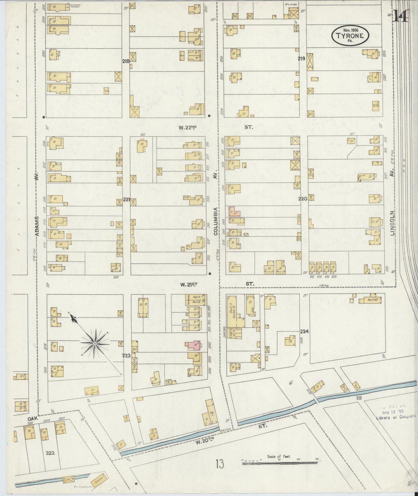 Sanborn Fire Insurance Map from Tyrone, Blair County, Pennsylvania (1906), Sheet #0014 - Complete Map Set gallery image, historic Sanborn map, vintage wall art, Pennsylvania Pennsylvania