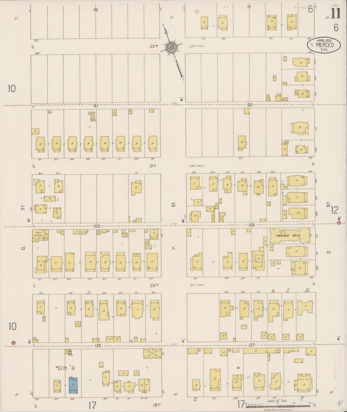 Sanborn Fire Insurance Map from Merced, Merced County, California (1922), Sheet #0011 - Historic Sanborn Fire Insurance Map Print, vintage old map wall art, antique decor, genealogy gift, California California map