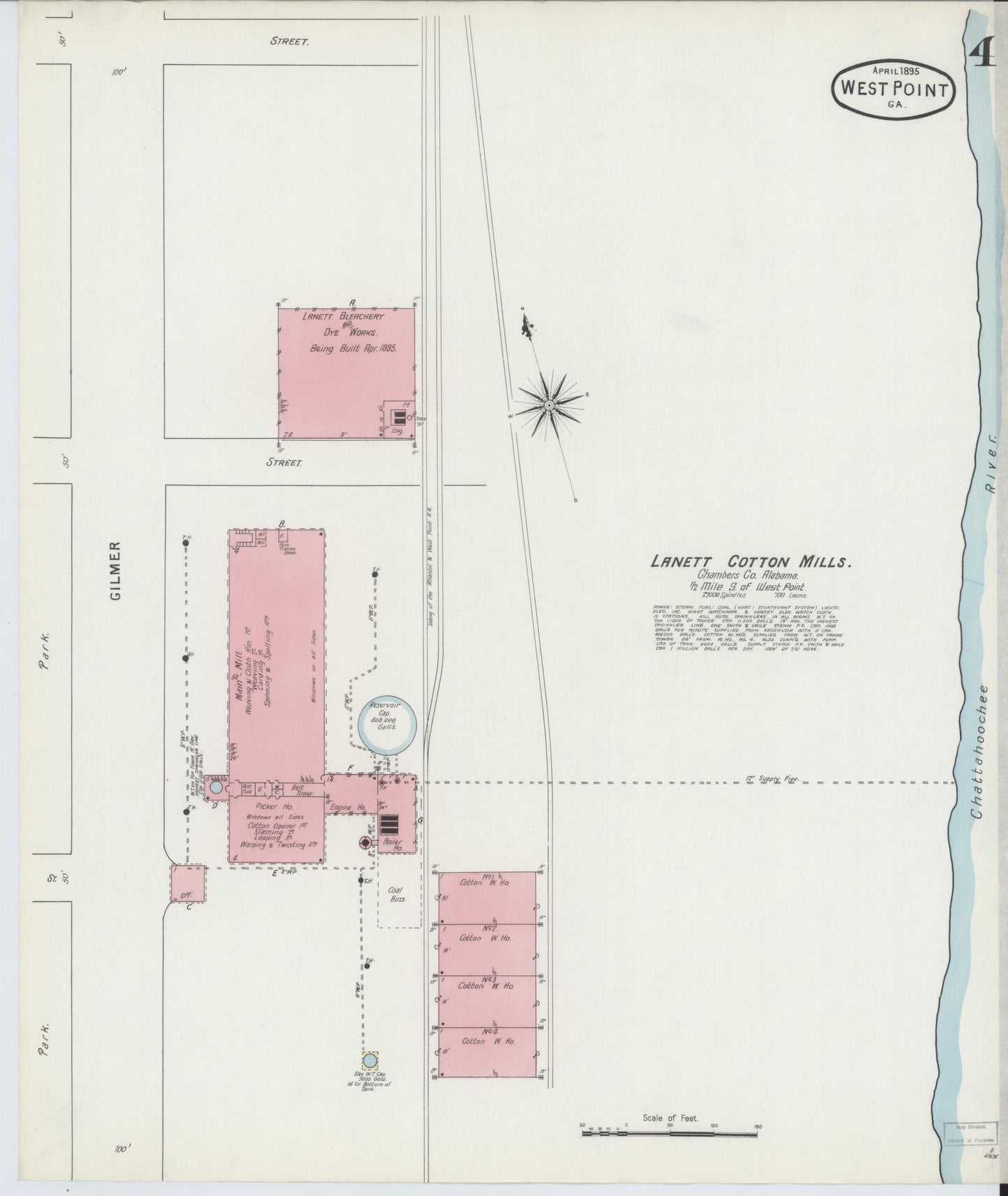 Sanborn Fire Insurance Map from West Point, Troup County, Georgia (1895), Sheet #0004 - Complete Map Set gallery image, historic Sanborn map, vintage wall art, Georgia Georgia