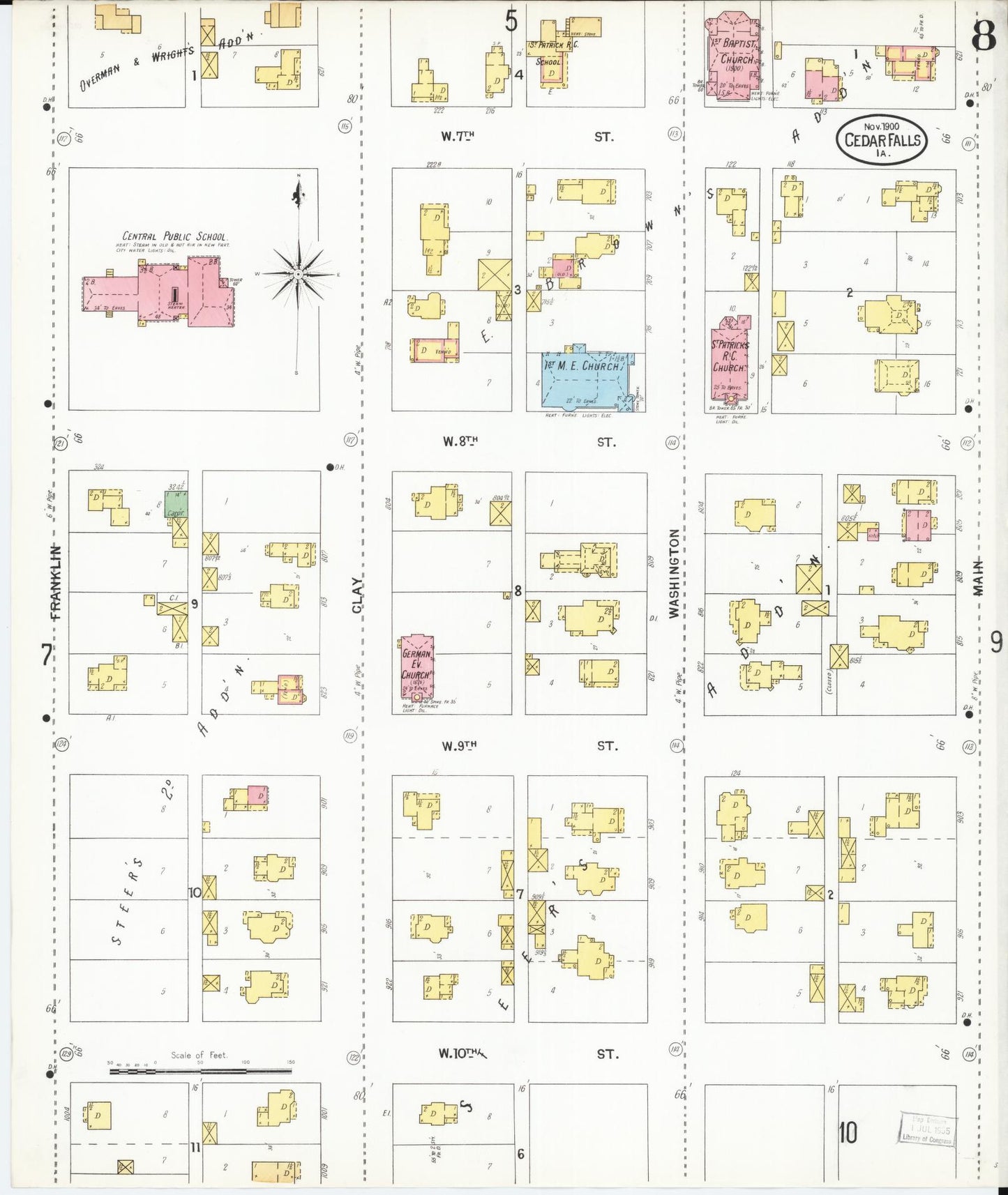 Sanborn Fire Insurance Map from Cedar Falls, Black Hawk County, Iowa (1900), Sheet #0008 - Historic Sanborn Fire Insurance Map Print, vintage old map wall art