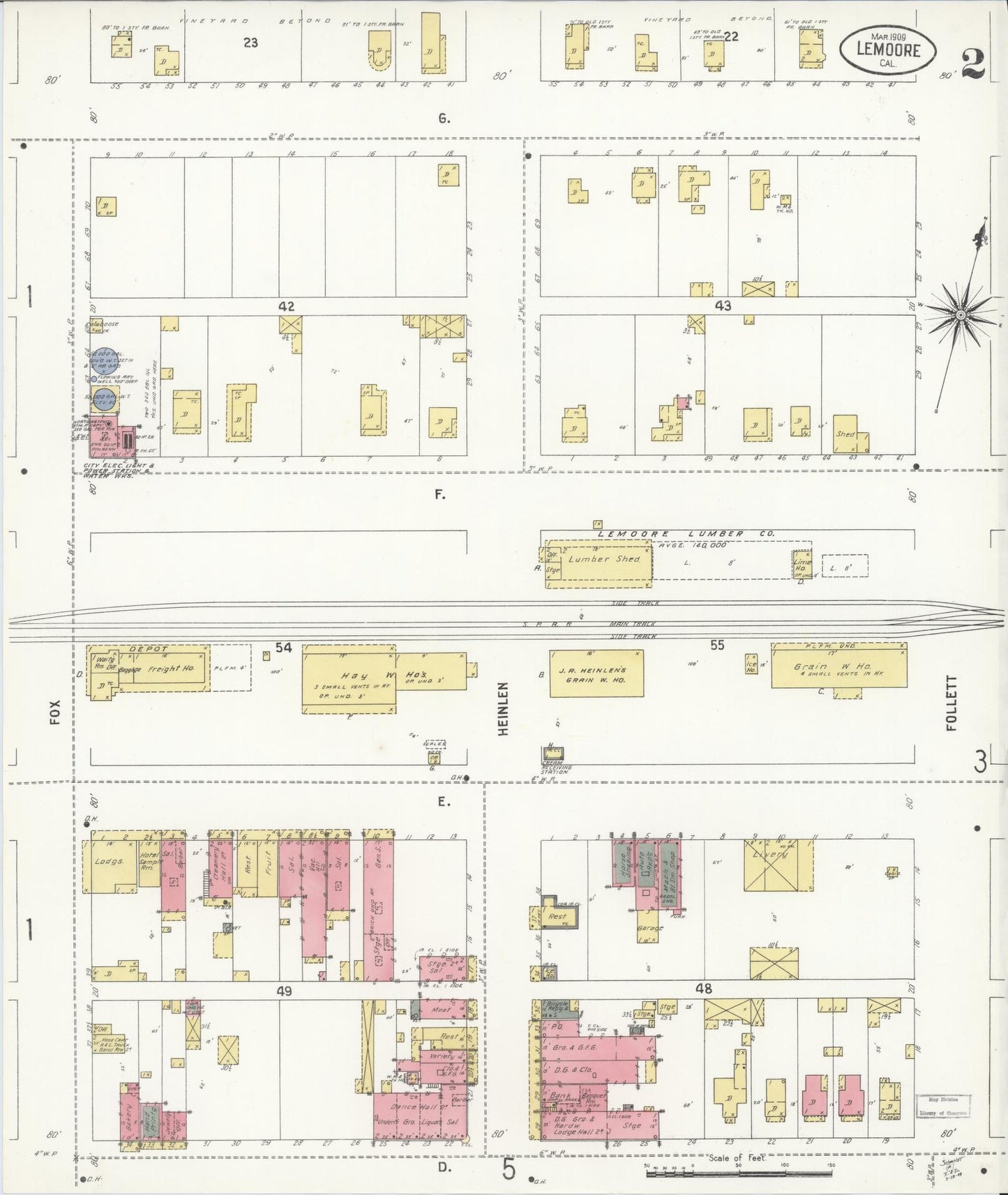 Sanborn Fire Insurance Map from Lemoore, Kings County, California (1909), Sheet #0002 - Historic Sanborn Fire Insurance Map Print, vintage old map wall art, antique decor, genealogy gift, California California map